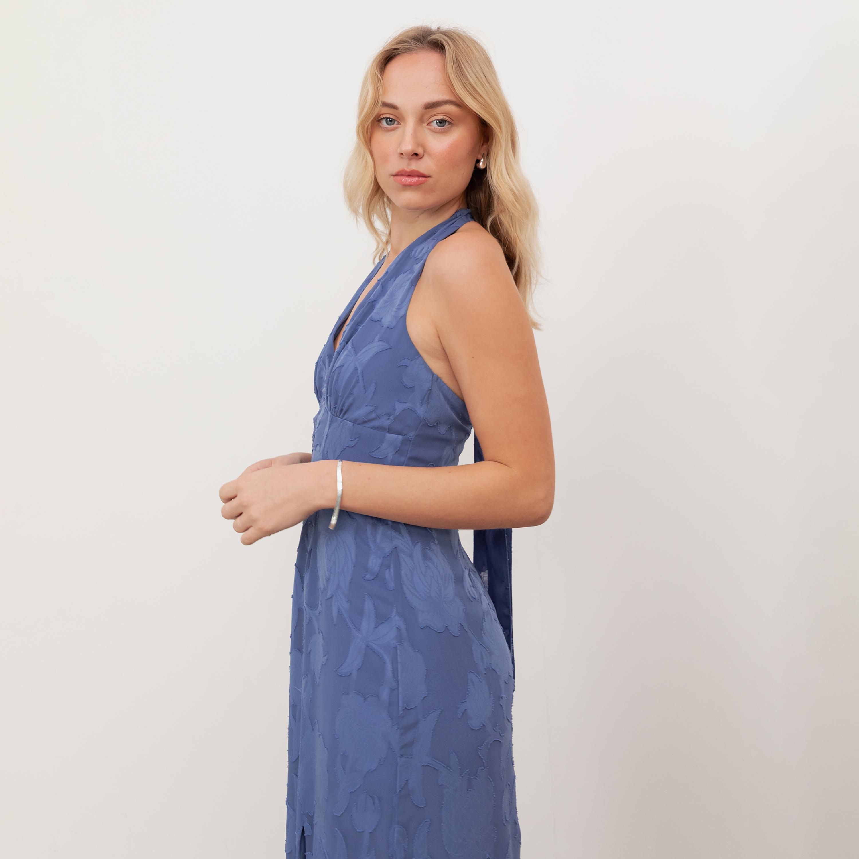 Anaya With Love Recycled Azure Blue Burnout Floral Georgette Halter Neck Slit Women's Maxi Dress-women-clothing-dresses-image-3