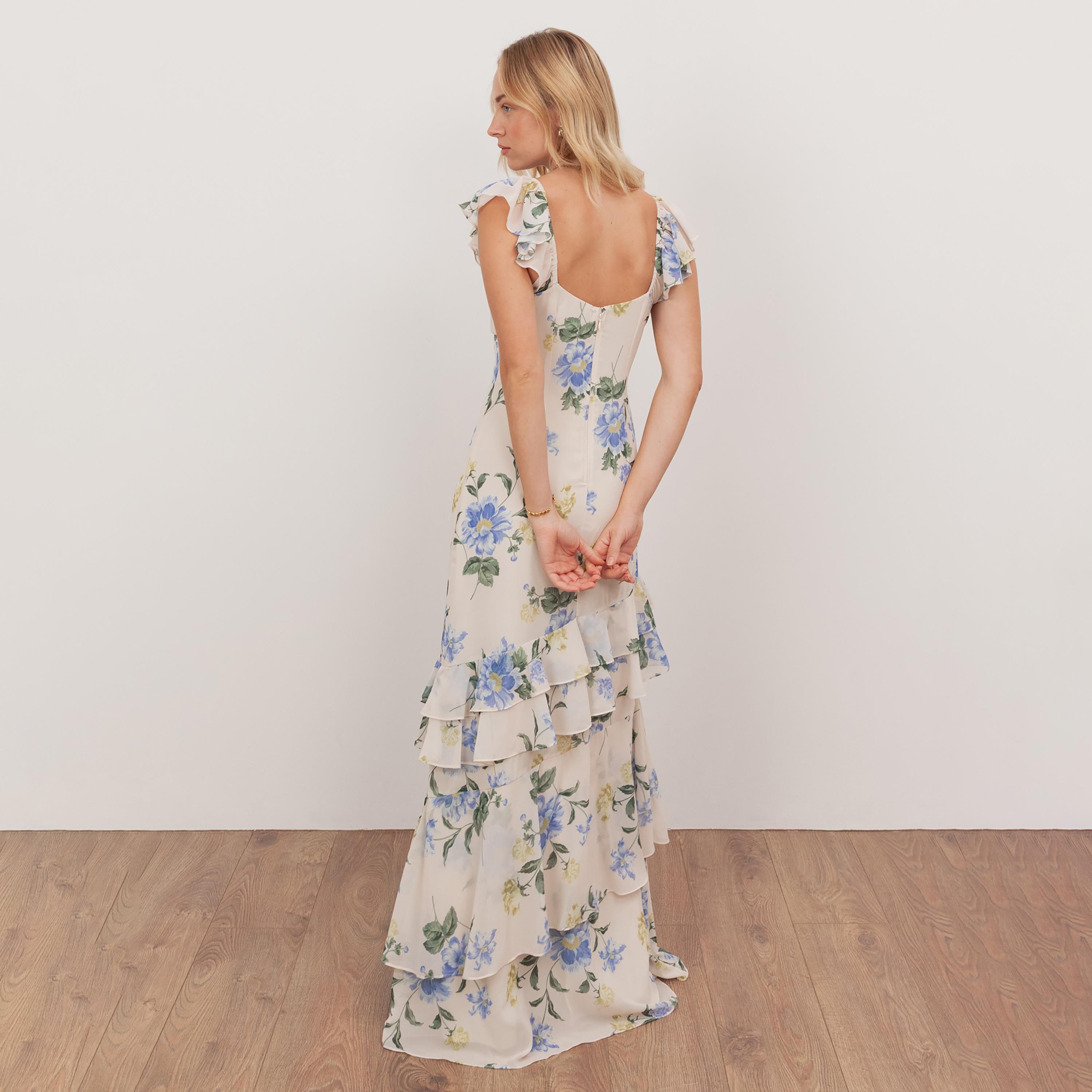 فستان ماكسي نسائي من أنايا ويز لاف، بطبعة زهور عاجية، بياقة قلب وأكمام بكشكش-women-clothing-dresses-image-2