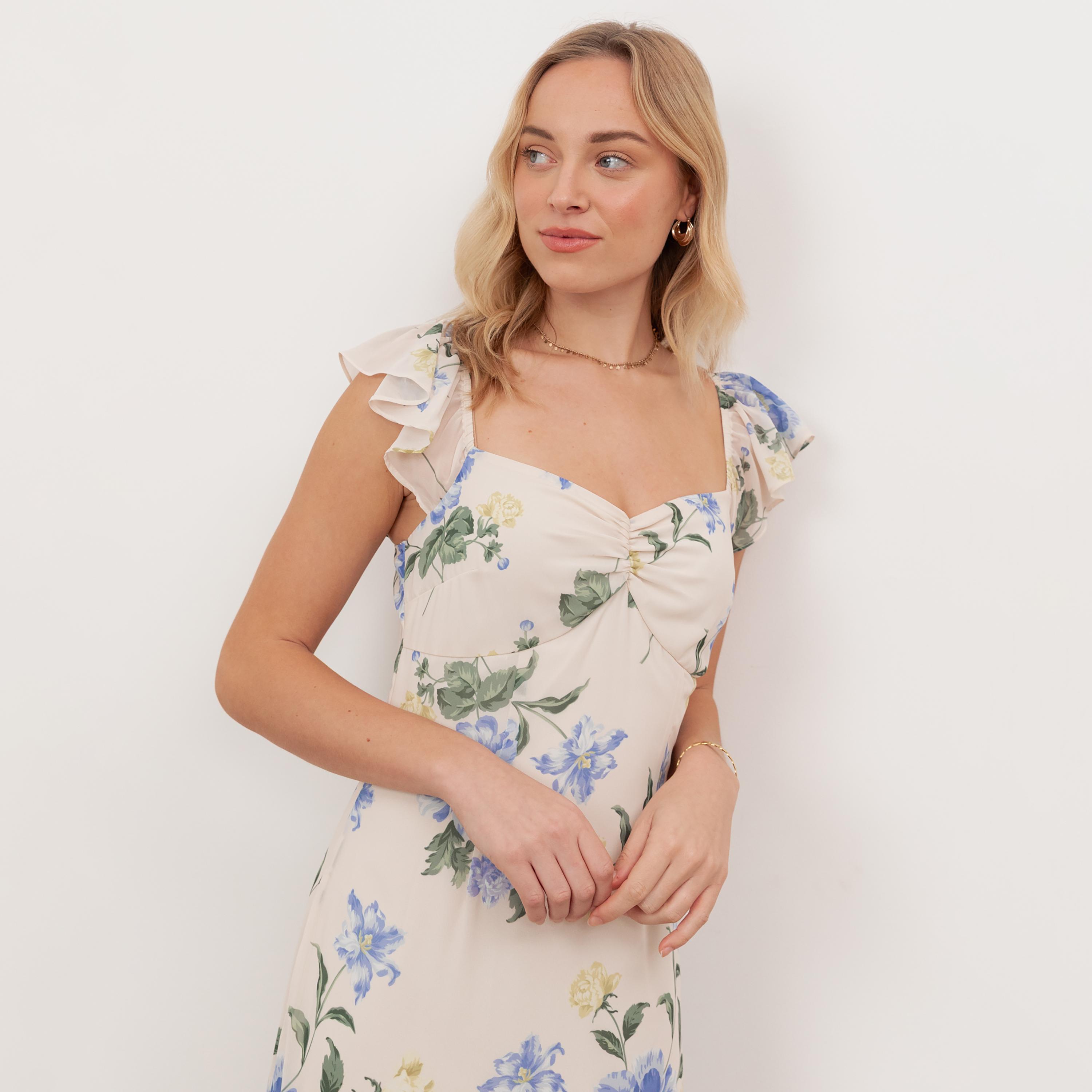 فستان ماكسي نسائي من أنايا ويز لاف، بطبعة زهور عاجية، بياقة قلب وأكمام بكشكش-women-clothing-dresses-image-6