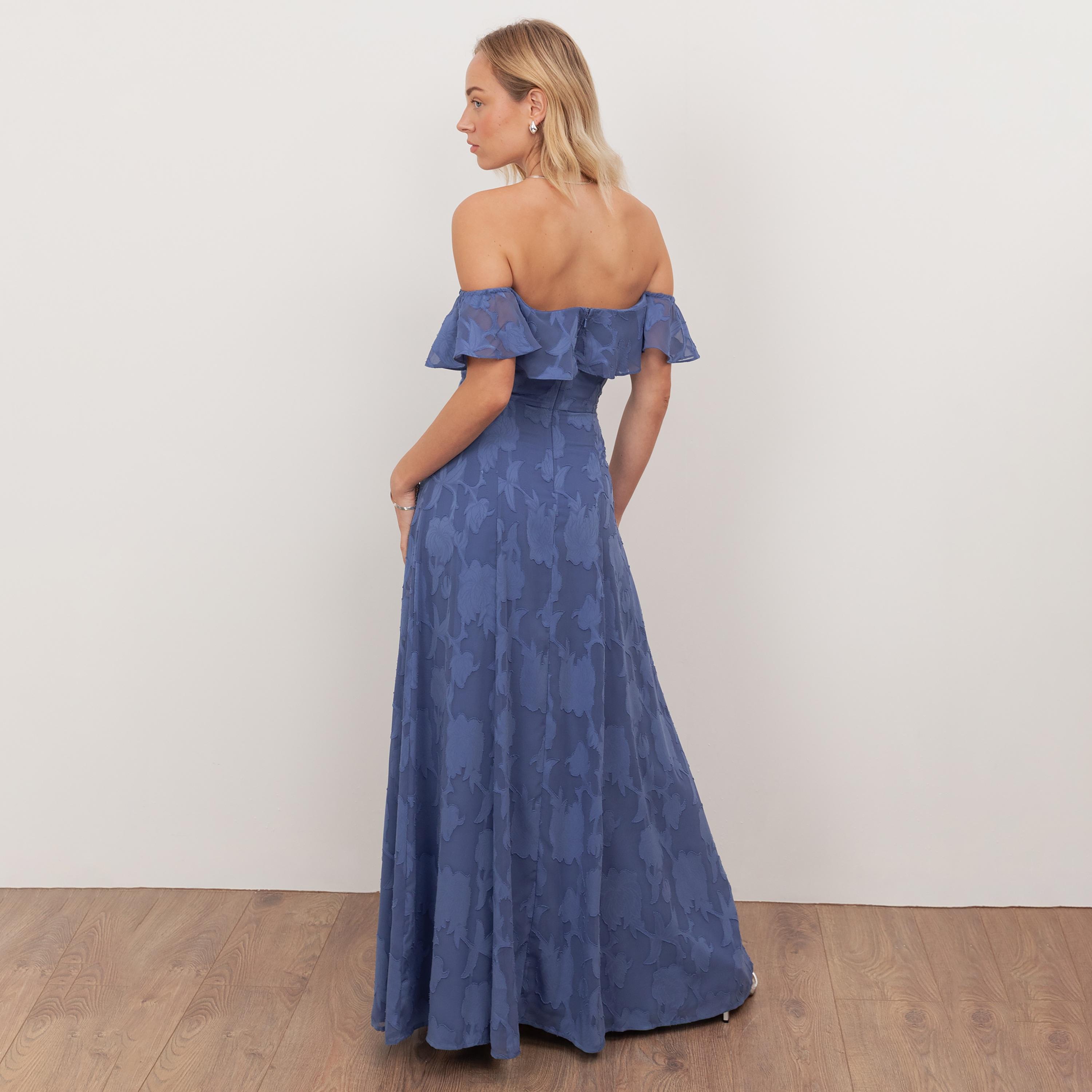 Anaya With Love Azure Blue Burnout Floral Georgette Off-Shoulder Fit & Flared Women's Maxi Dress-women-clothing-dresses-image-2