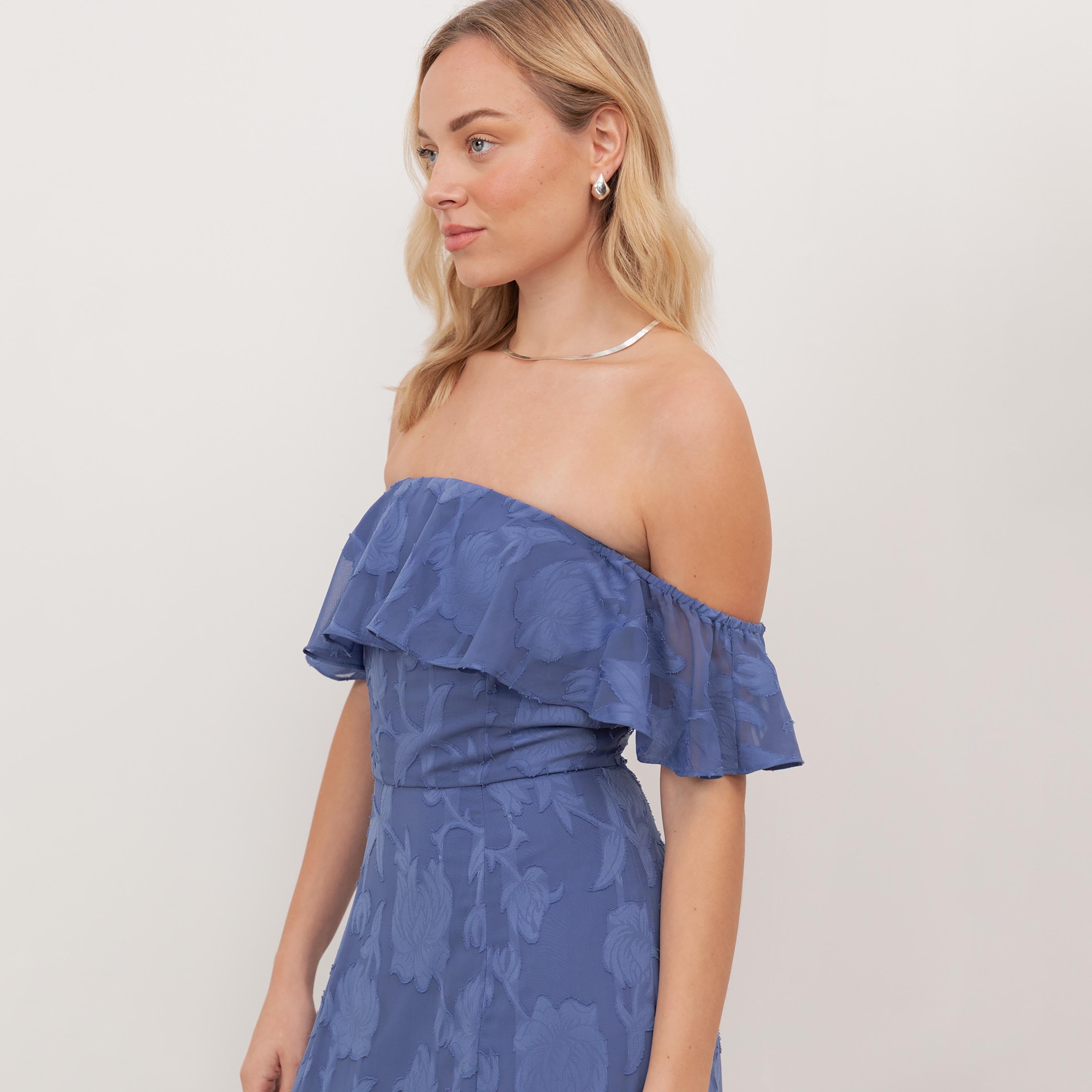 Anaya With Love Azure Blue Burnout Floral Georgette Off-Shoulder Fit & Flared Women's Maxi Dress-women-clothing-dresses-image-3