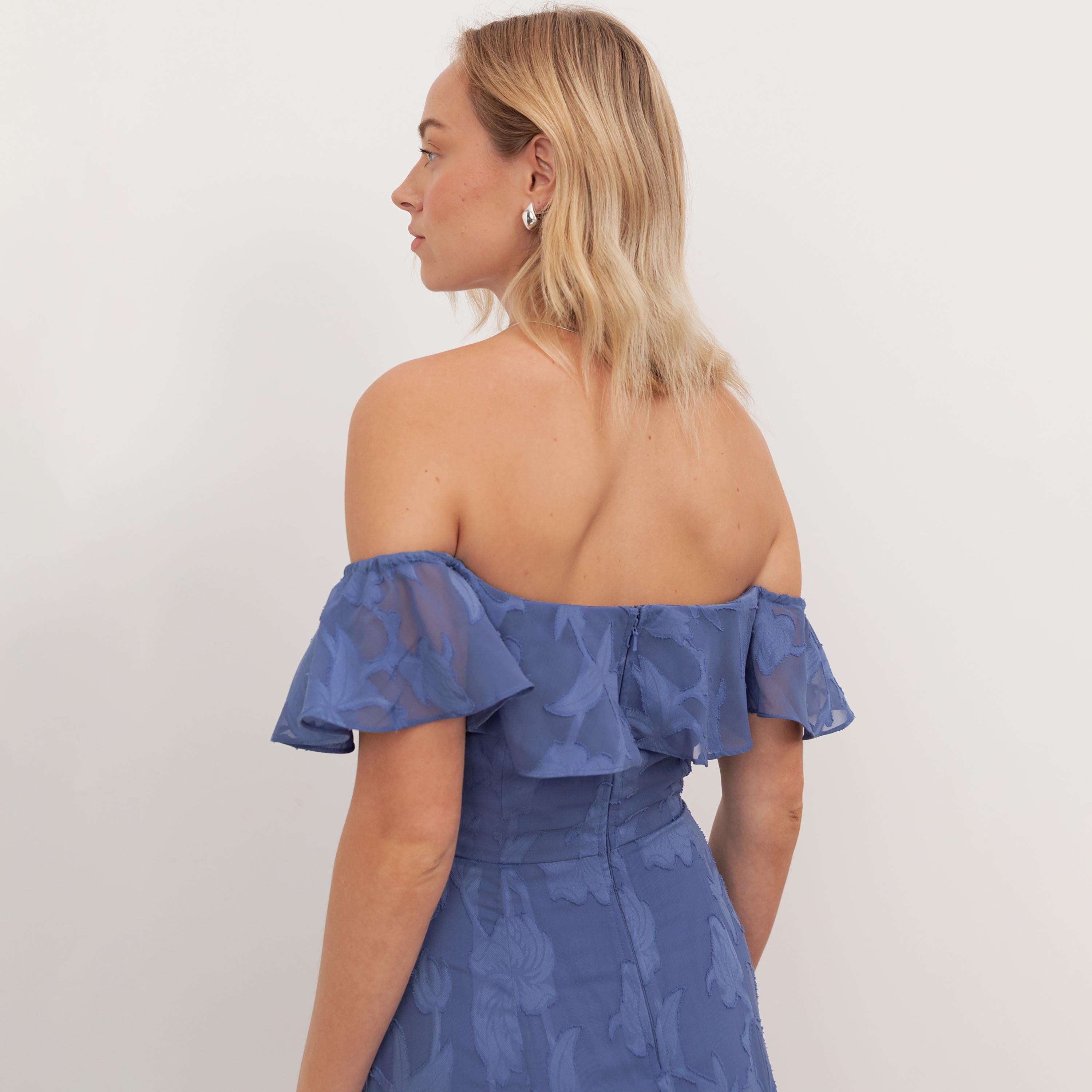 Anaya With Love Azure Blue Burnout Floral Georgette Off-Shoulder Fit & Flared Women's Maxi Dress-women-clothing-dresses-image-4