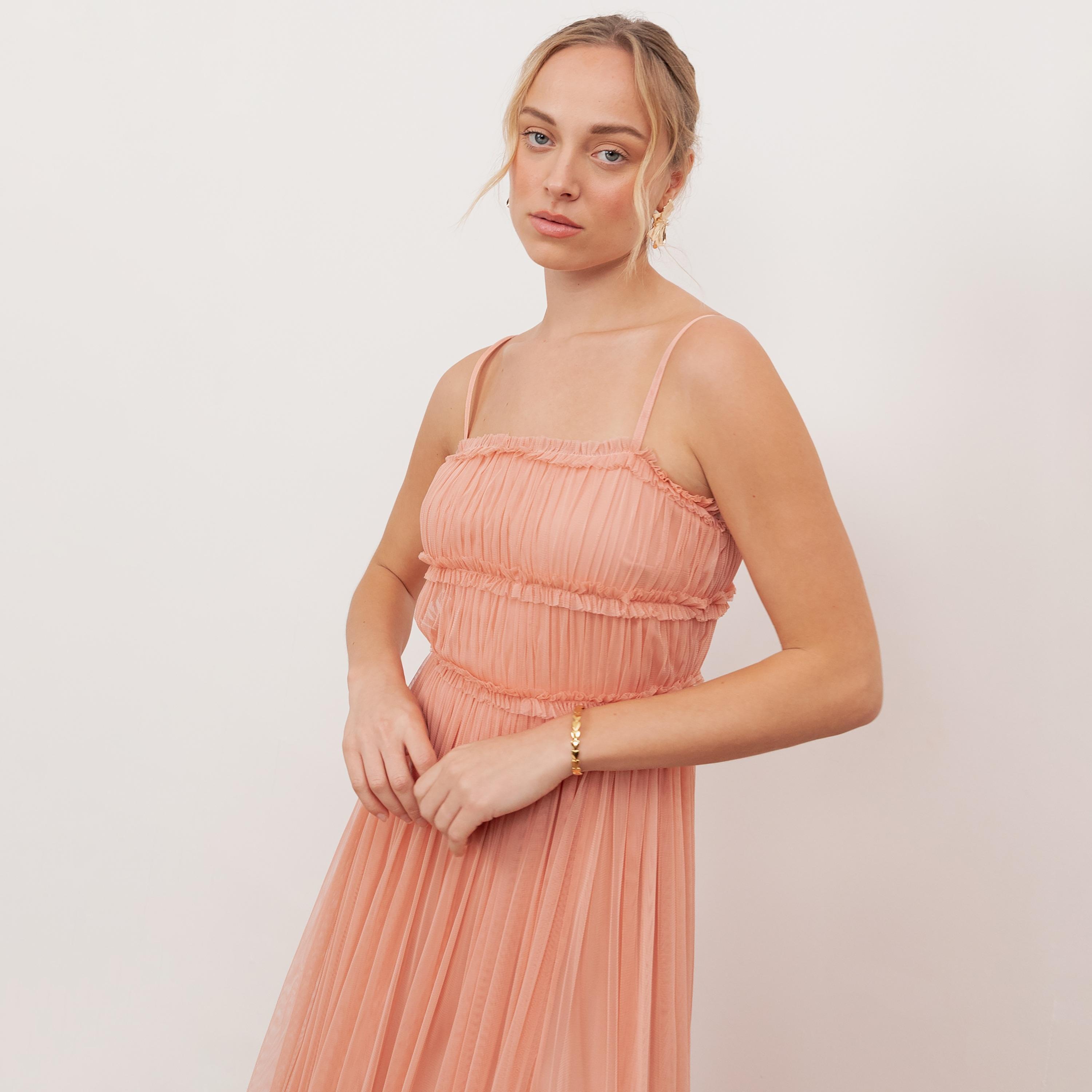 Anaya With Love Recycled Peach Tulle Shoulder Straps Fit & Flared Women's Maxi Dress-women-clothing-dresses-image-3