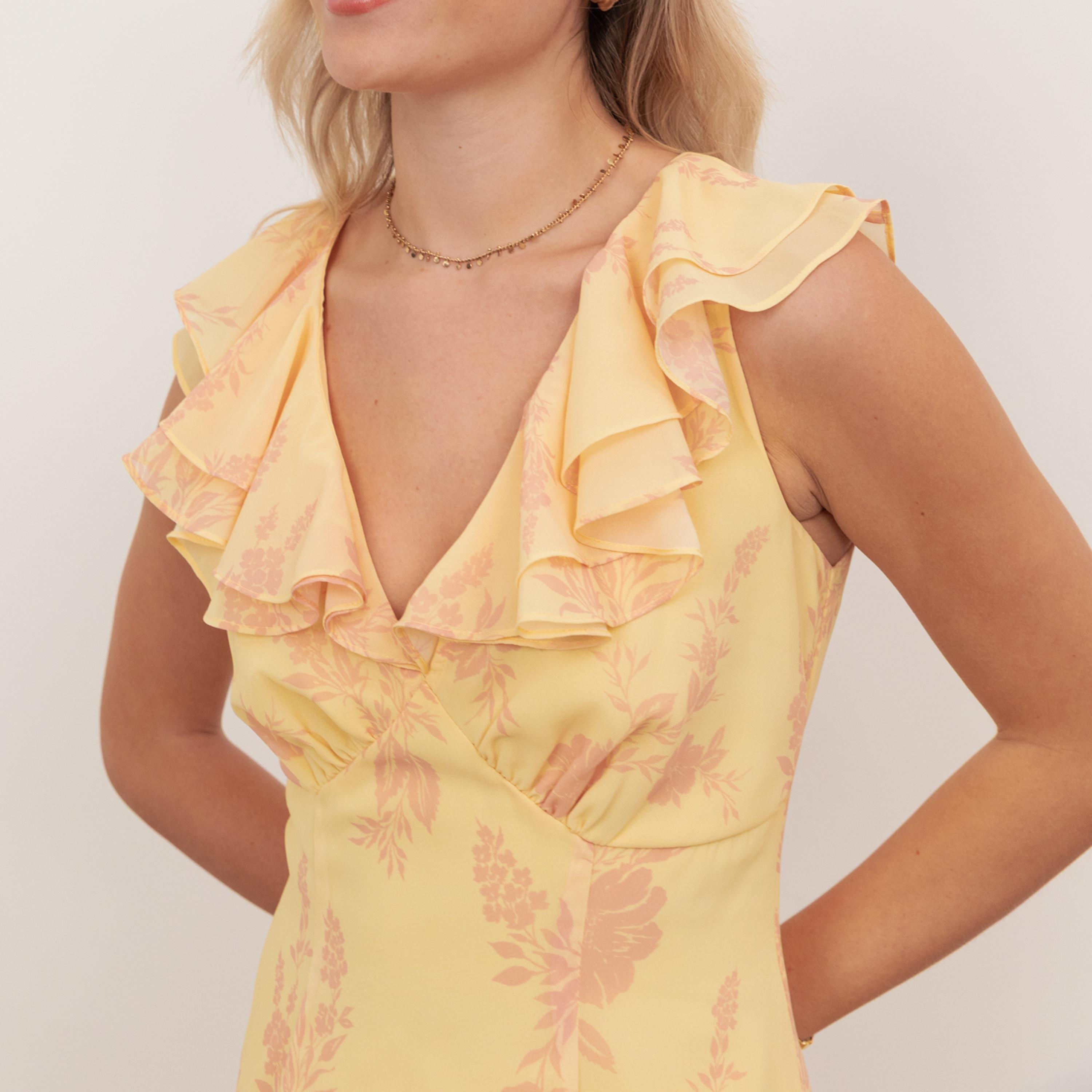 Anaya With Love Recycled Yellow Floral Print Georgette Ruffled Women's Maxi Dress-women-clothing-dresses-image-3