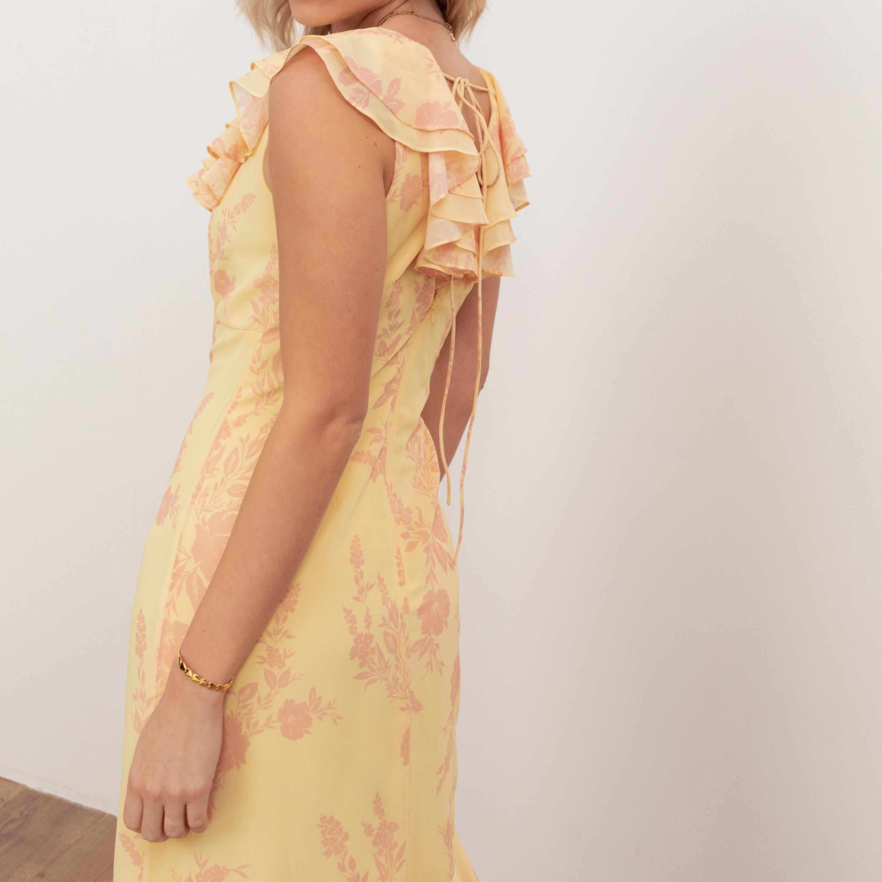 Anaya With Love Recycled Yellow Floral Print Georgette Ruffled Women's Maxi Dress-women-clothing-dresses-image-4