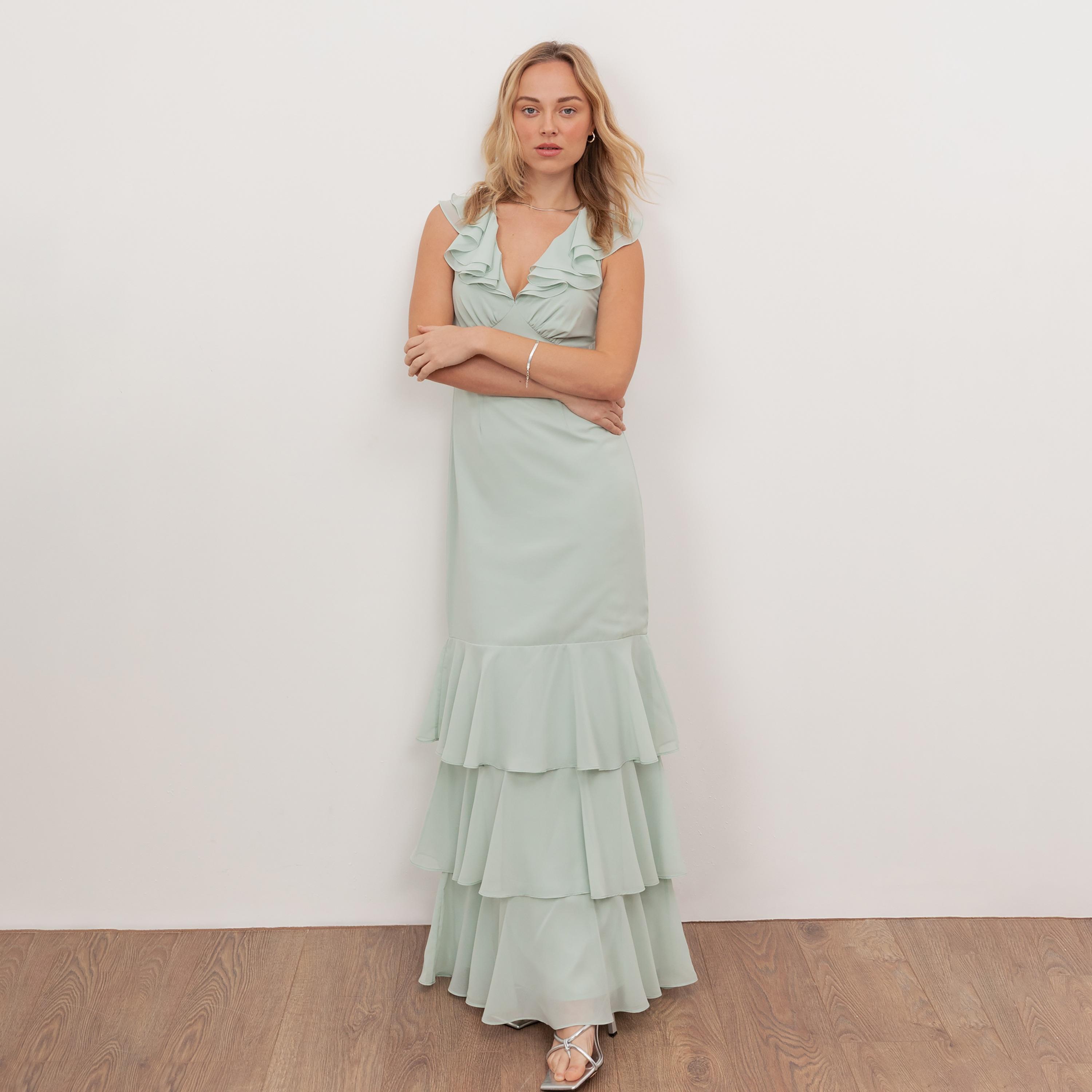 Anaya With Love Recycled Mint Georgette Ruffle Sleeves Ruffled Women's Maxi Dress-women-clothing-dresses-image-1