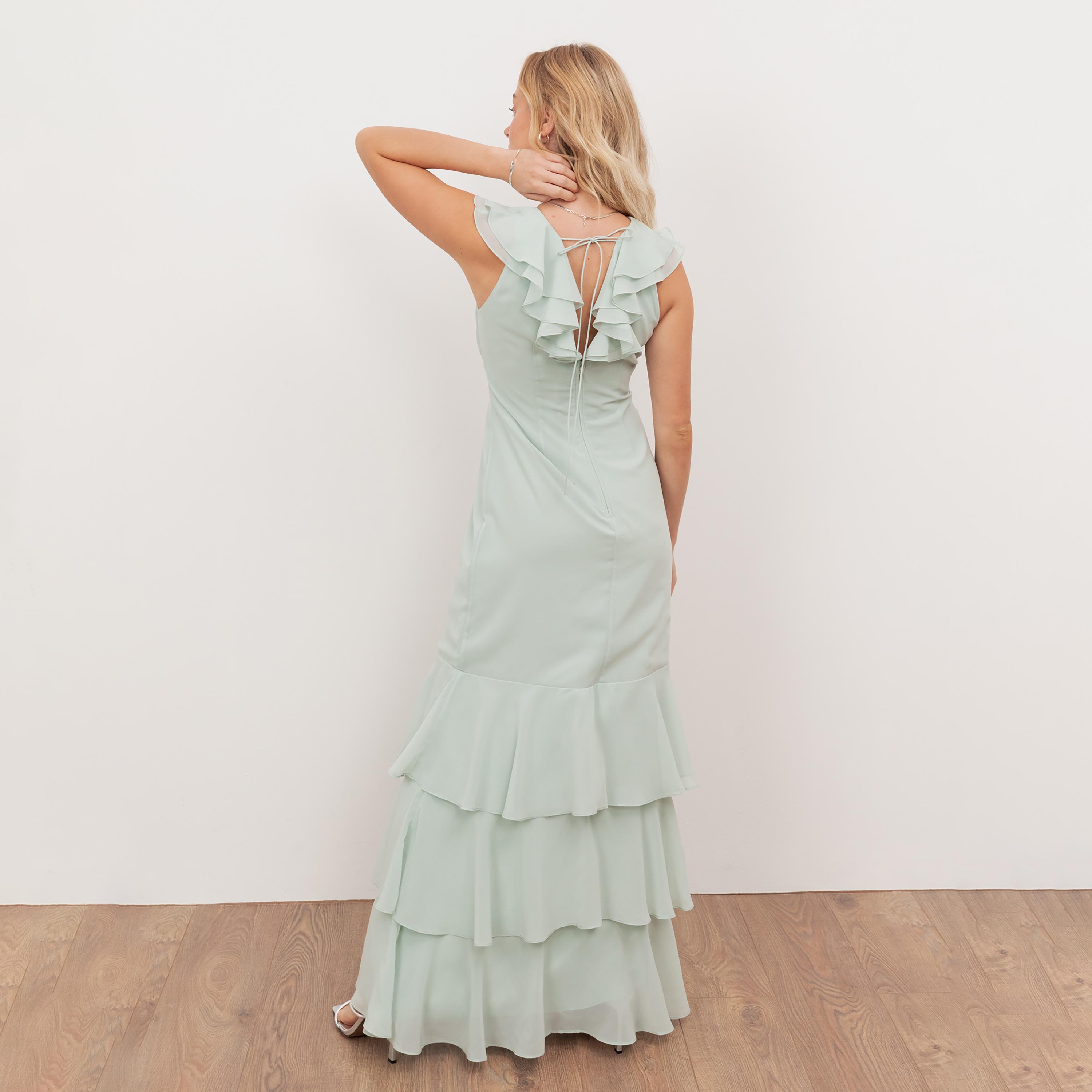 Anaya With Love Recycled Mint Georgette Ruffle Sleeves Ruffled Women's Maxi Dress-women-clothing-dresses-image-2