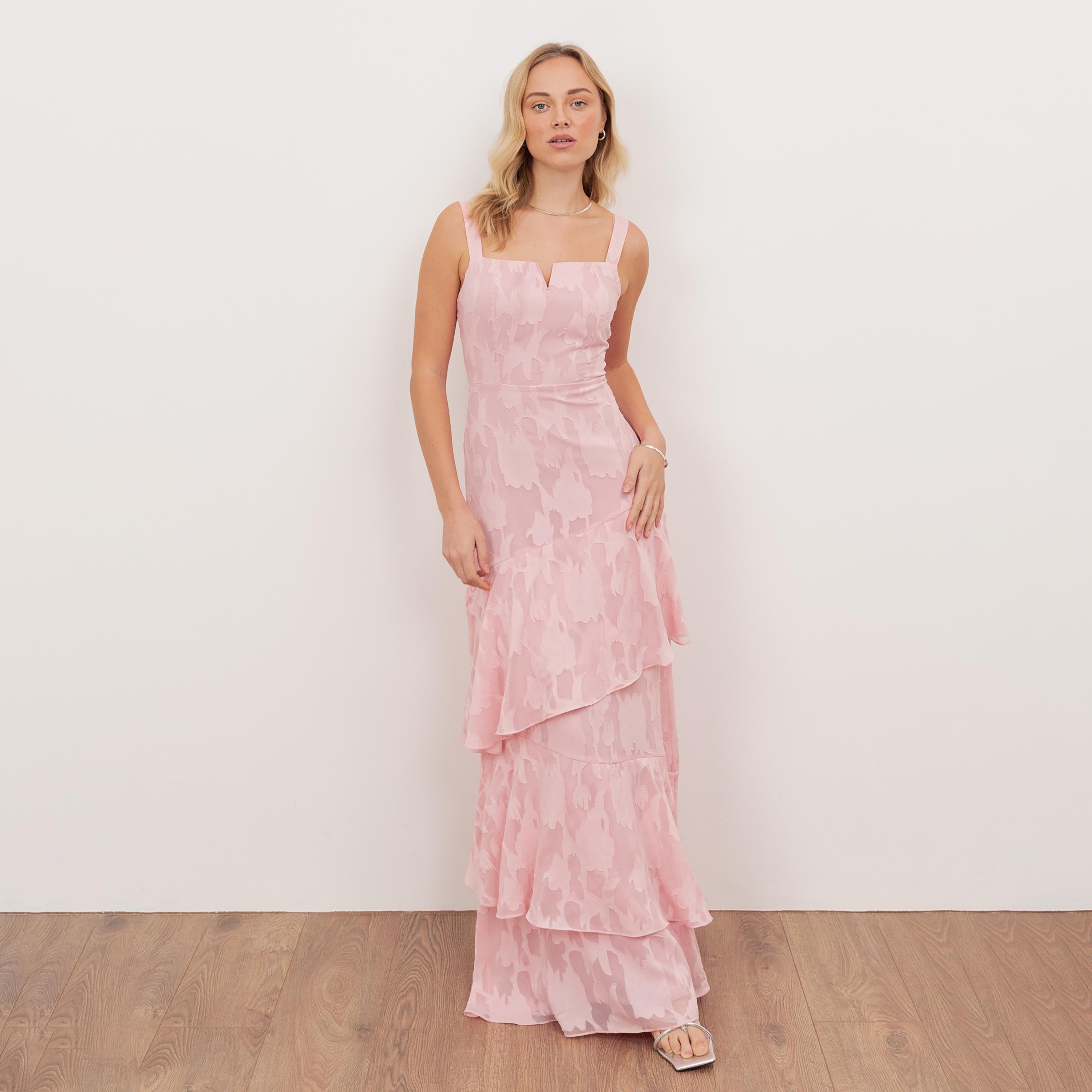 Anaya With Love Recycled Peony Pink Burnout Floral Square Neck Ruffled Women's Maxi Dress-women-clothing-dresses-image-1
