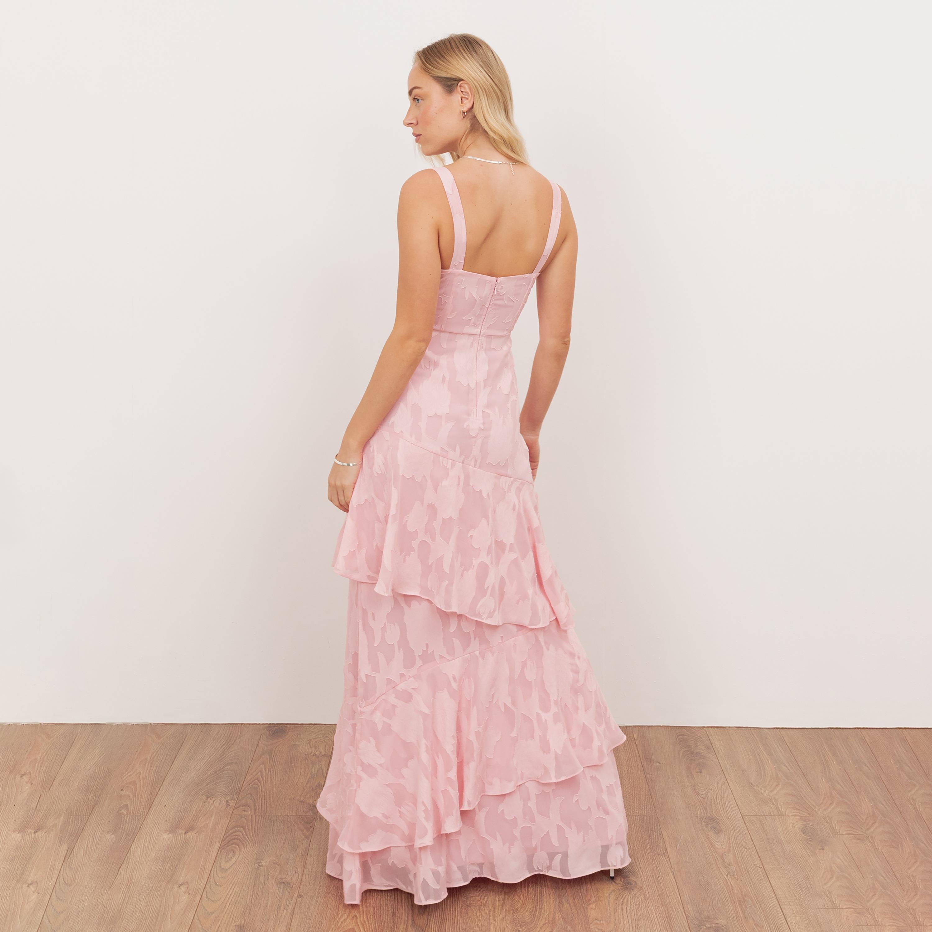 Anaya With Love Recycled Peony Pink Burnout Floral Square Neck Ruffled Women's Maxi Dress-women-clothing-dresses-image-2