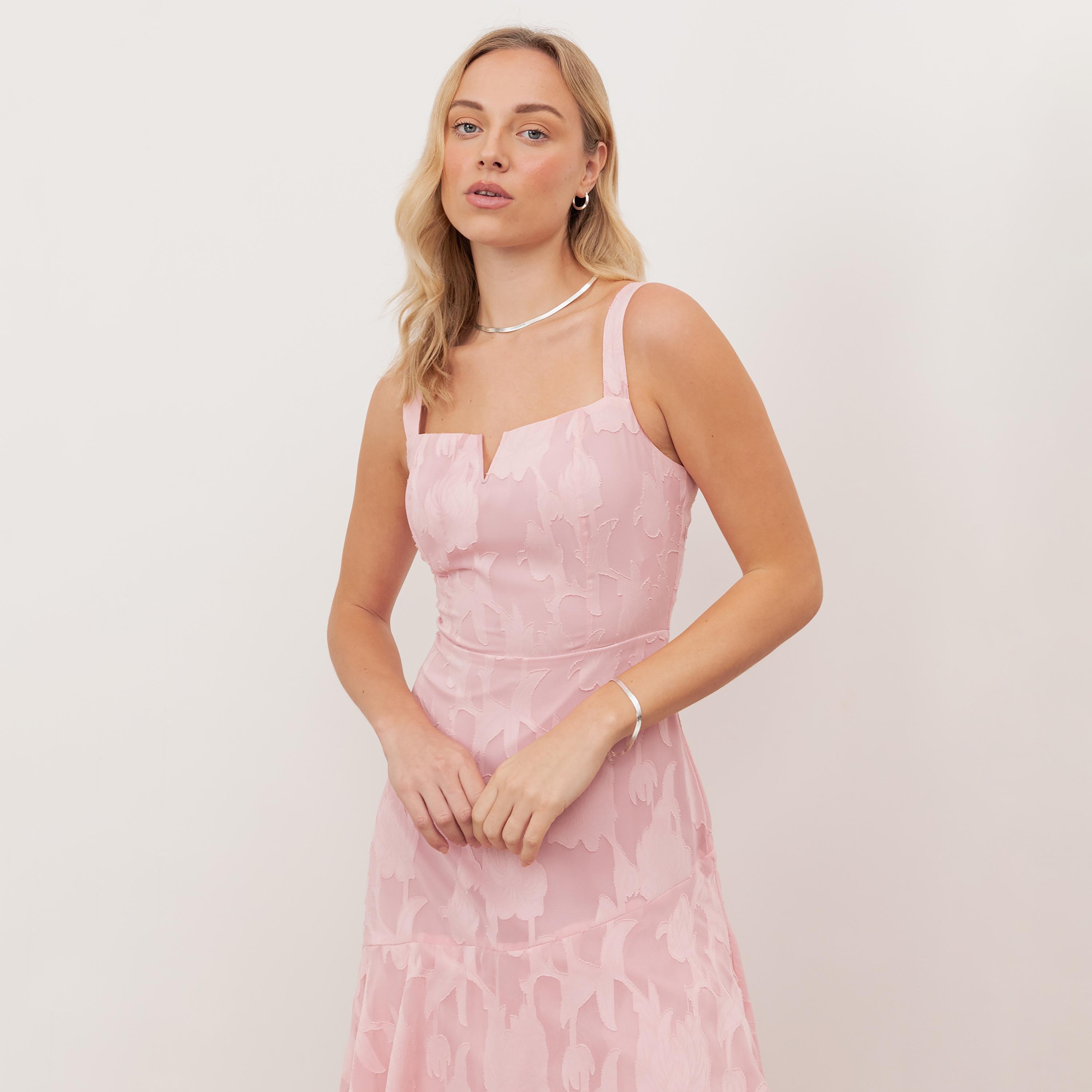 Anaya With Love Recycled Peony Pink Burnout Floral Square Neck Ruffled Women's Maxi Dress-women-clothing-dresses-image-3