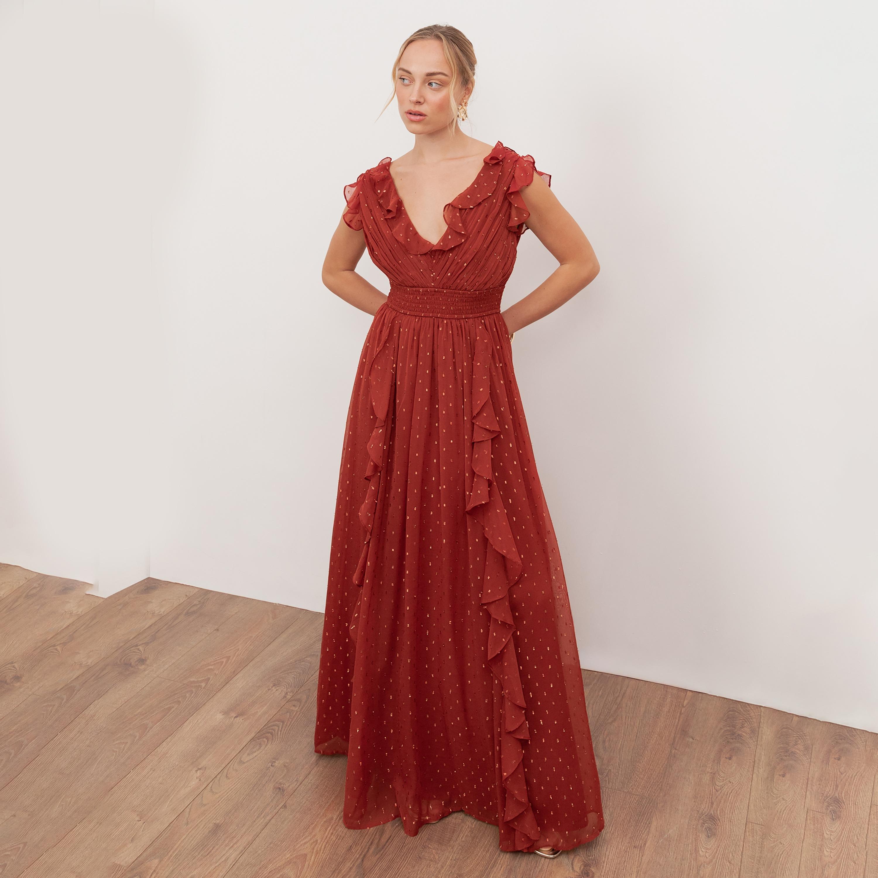 Anaya With Love Recycled Chilli Red Dobby Chiffon Fit & Flared Women's Maxi Dress-women-clothing-dresses-image-1