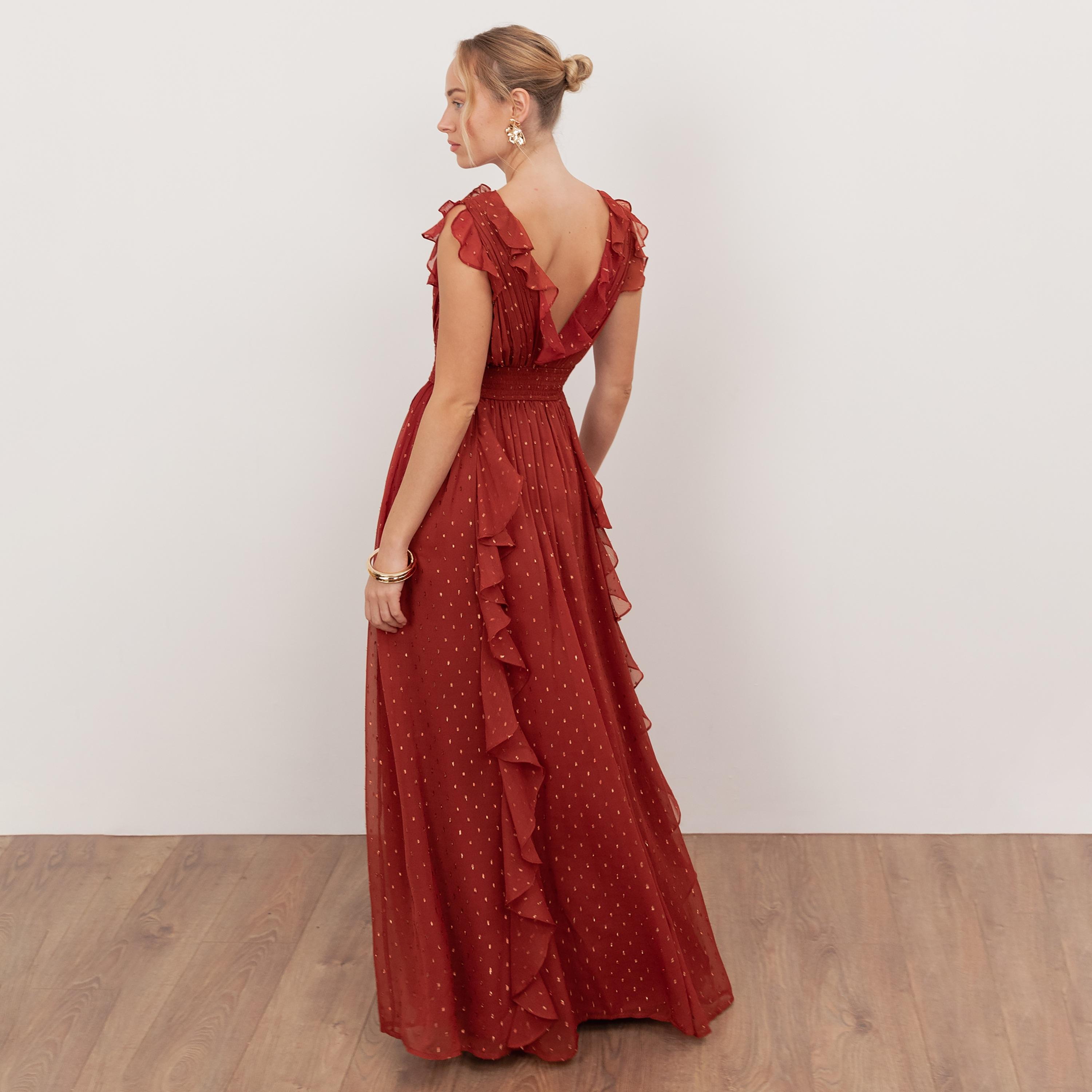 Anaya With Love Recycled Chilli Red Dobby Chiffon Fit & Flared Women's Maxi Dress-women-clothing-dresses-image-2