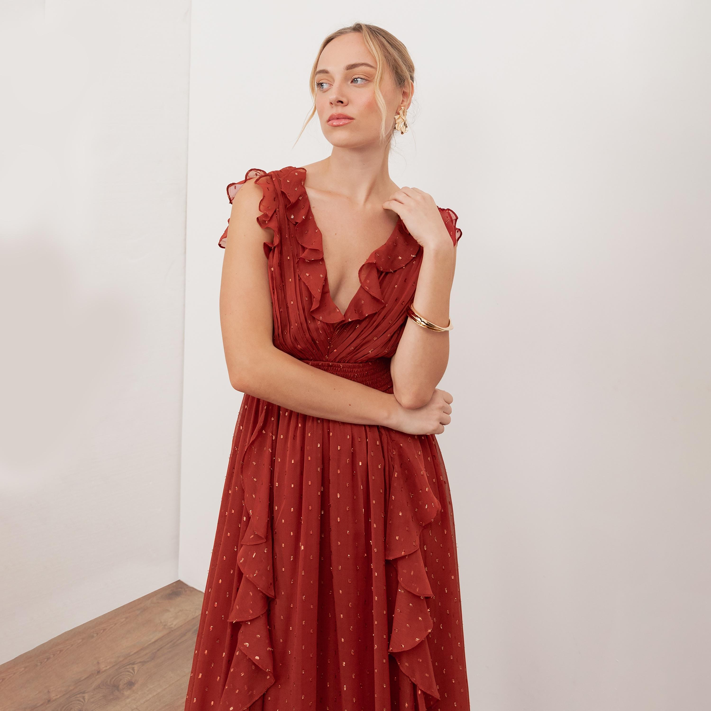 Anaya With Love Recycled Chilli Red Dobby Chiffon Fit & Flared Women's Maxi Dress-women-clothing-dresses-image-5
