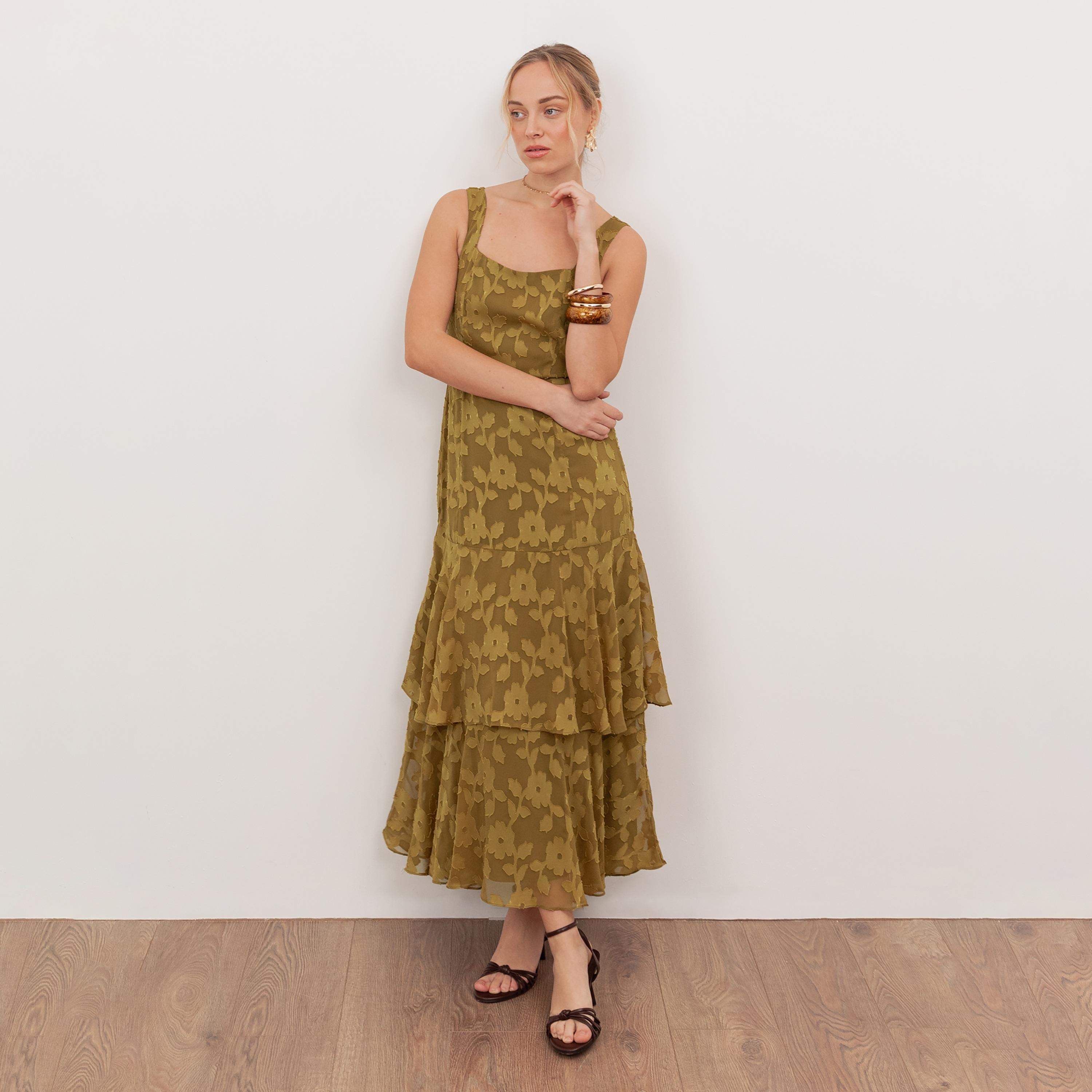 Anaya With Love Burnout Floral Georgette Square Neck Layered Women's Midaxi Dress-women-clothing-dresses-image-1