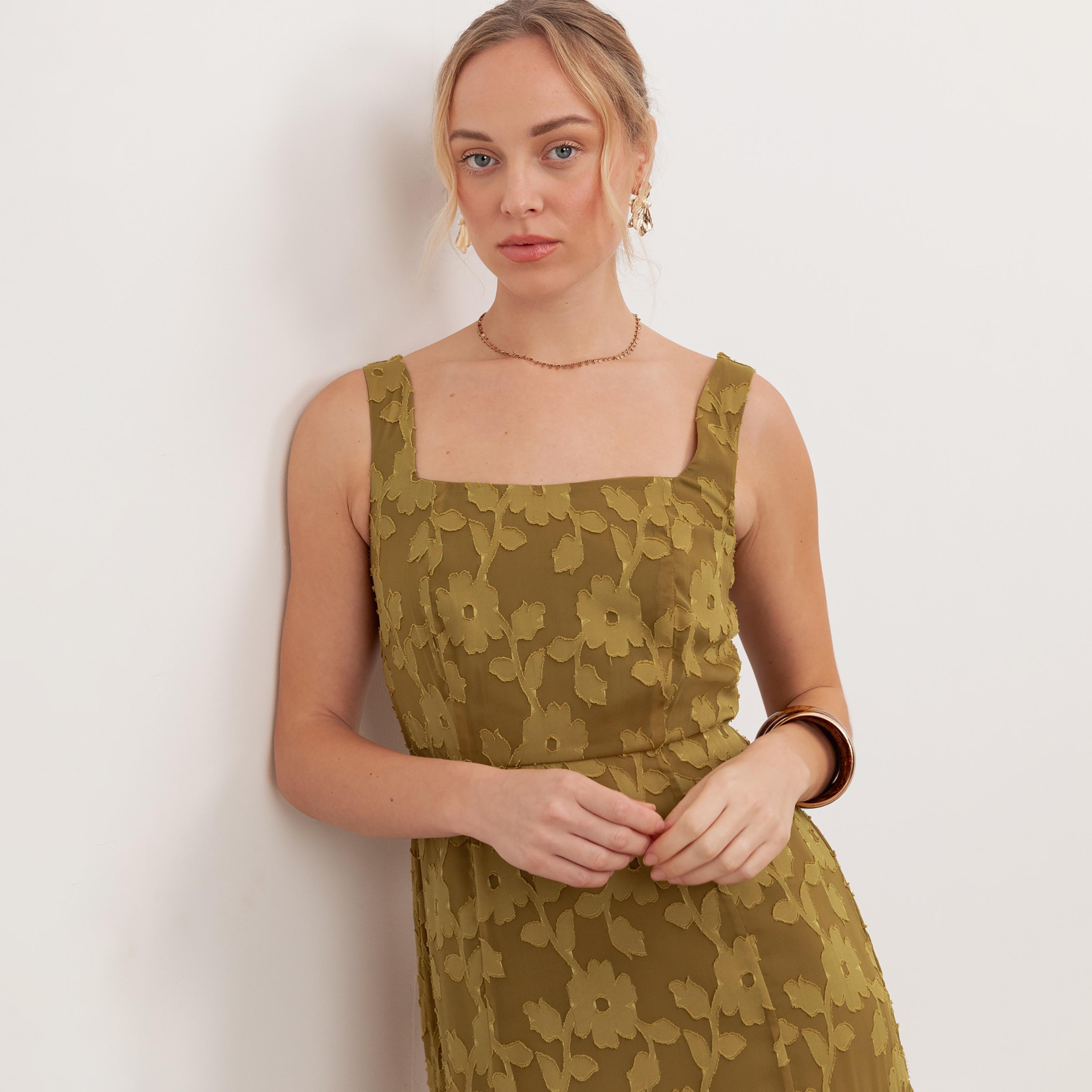 Anaya With Love Burnout Floral Georgette Square Neck Layered Women's Midaxi Dress-women-clothing-dresses-image-4