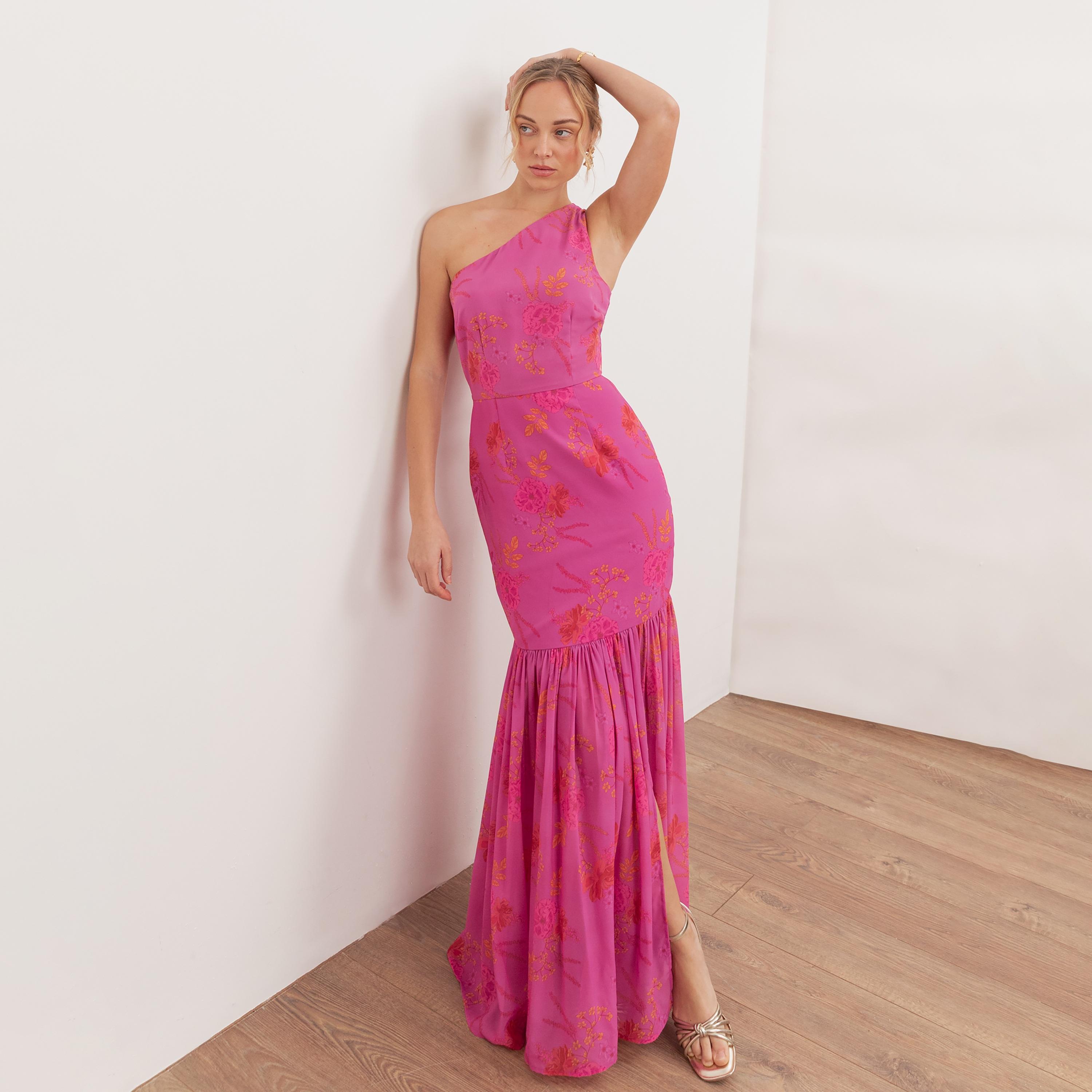 Anaya With Love Floral Print Georgette One Shoulder Trumpet Women's Maxi Dress-women-clothing-dresses-image-1