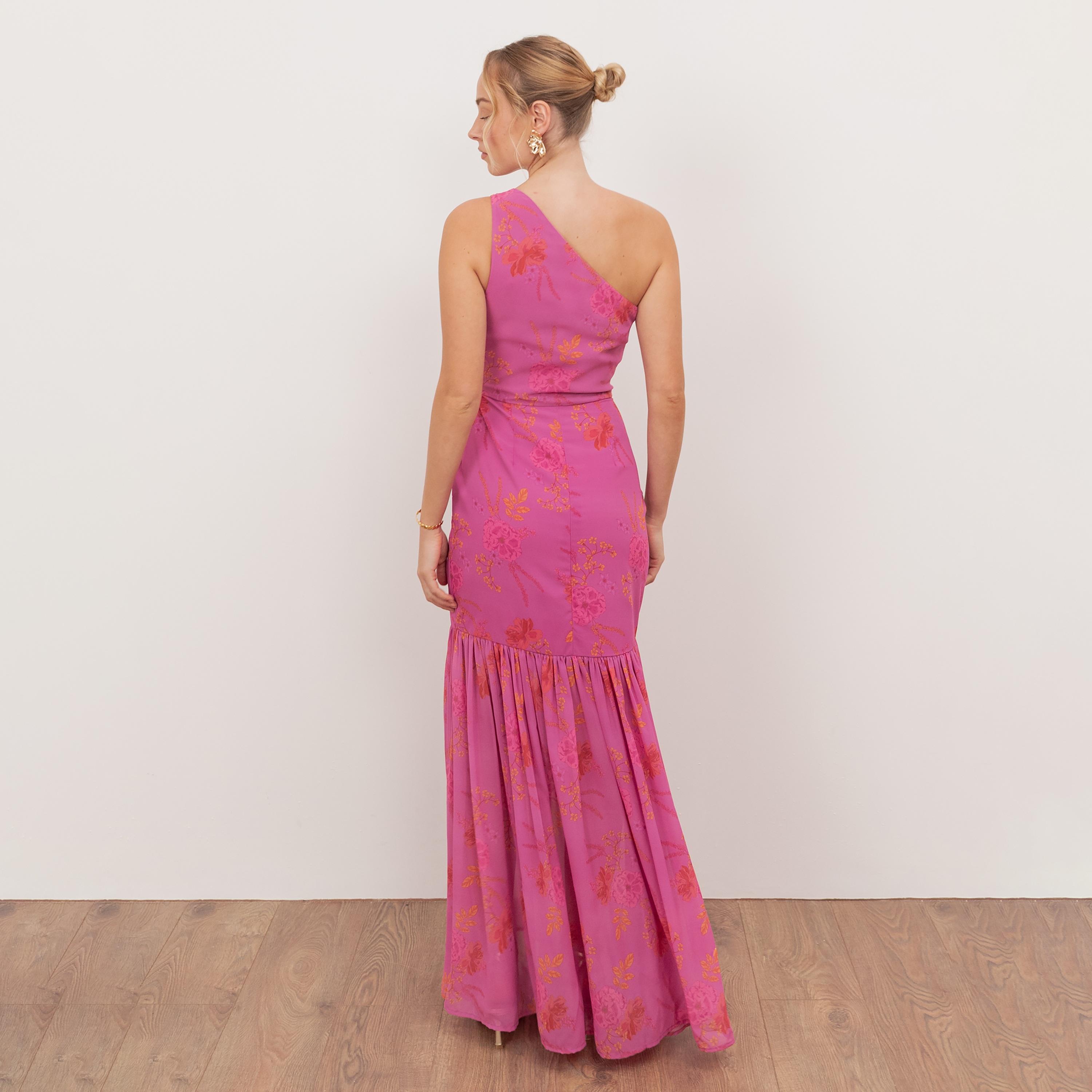 Anaya With Love Floral Print Georgette One Shoulder Trumpet Women's Maxi Dress-women-clothing-dresses-image-2