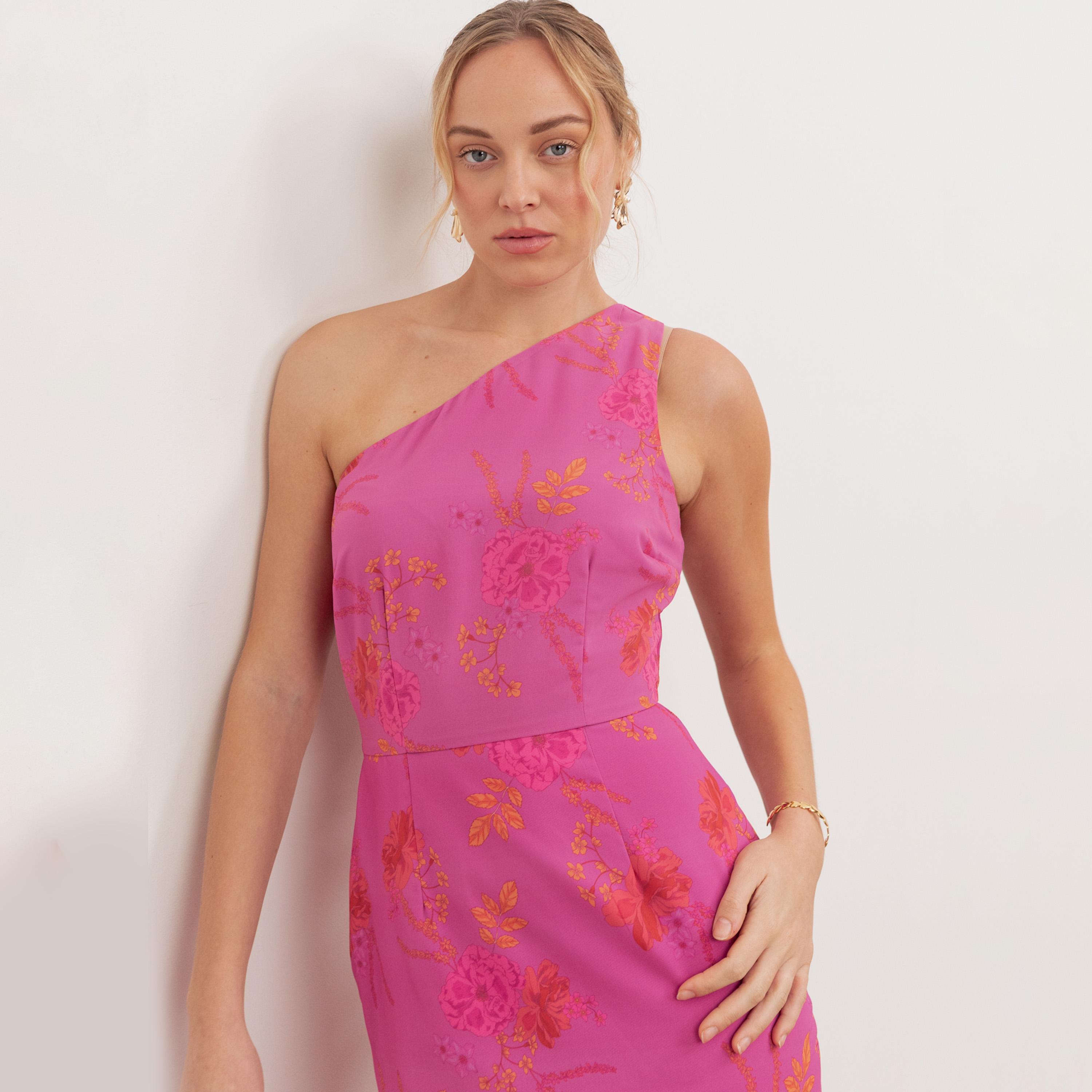 Anaya With Love Floral Print Georgette One Shoulder Trumpet Women's Maxi Dress-women-clothing-dresses-image-3