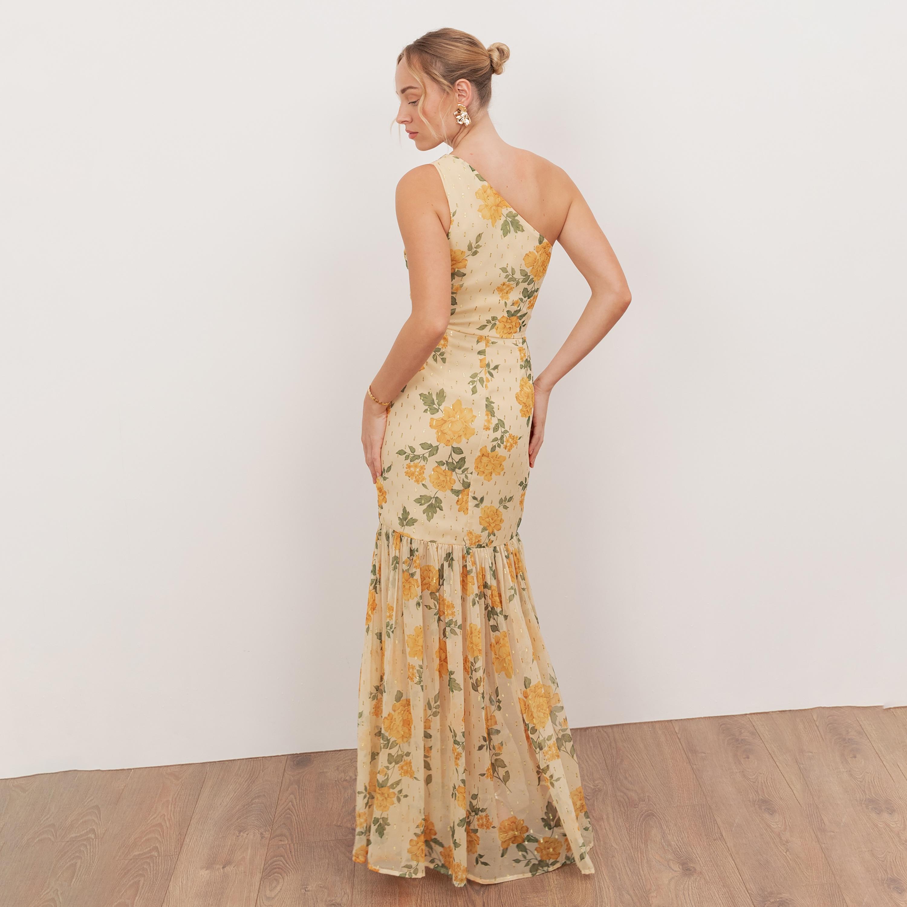 Anaya With Love Floral Print Georgette One Shoulder Trumpet Women's Maxi Dress-women-clothing-dresses-image-2