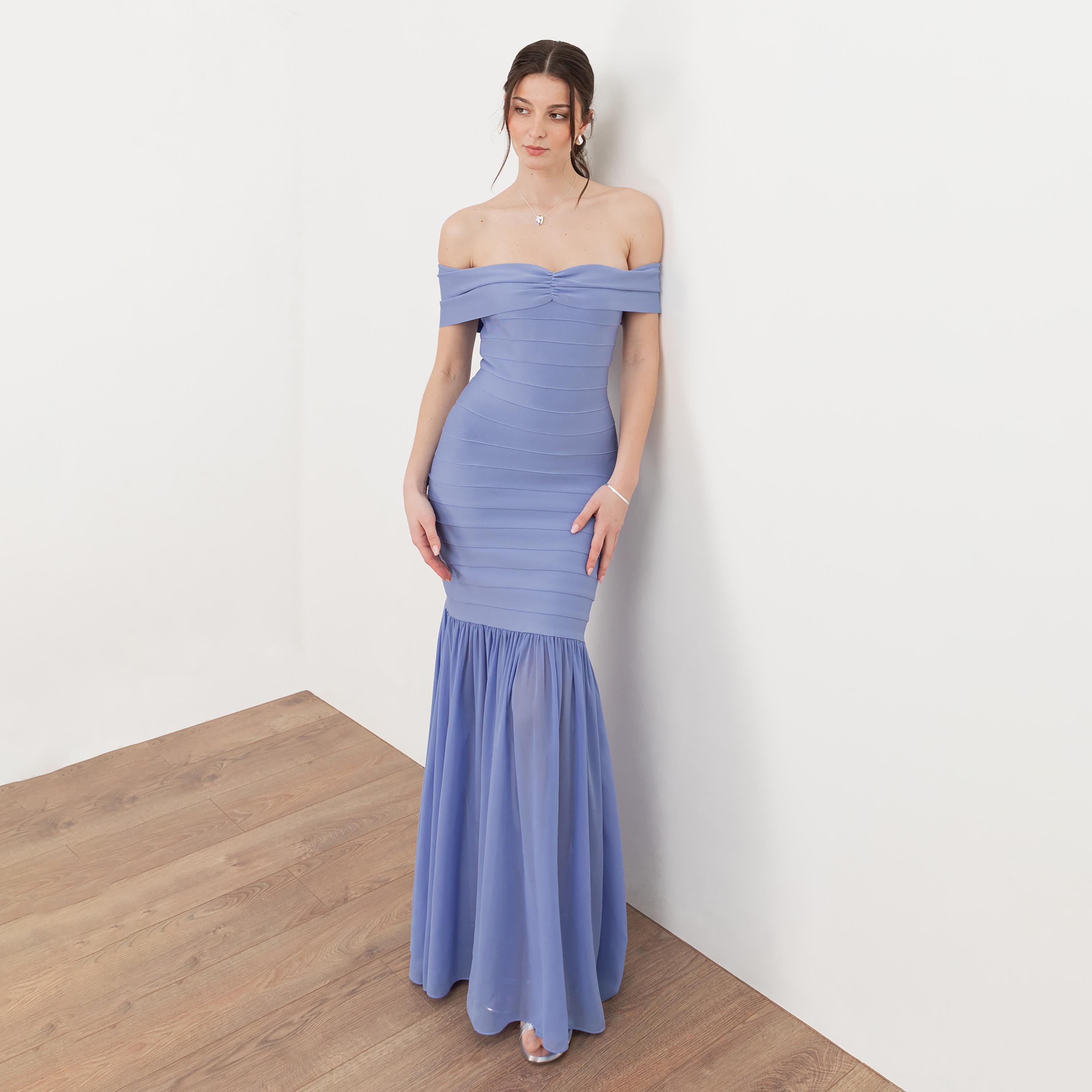 Maya Deluxe Wisteria Blue Off-Shoulder Trumpet Women's Maxi Dress-women-clothing-dresses-image-1