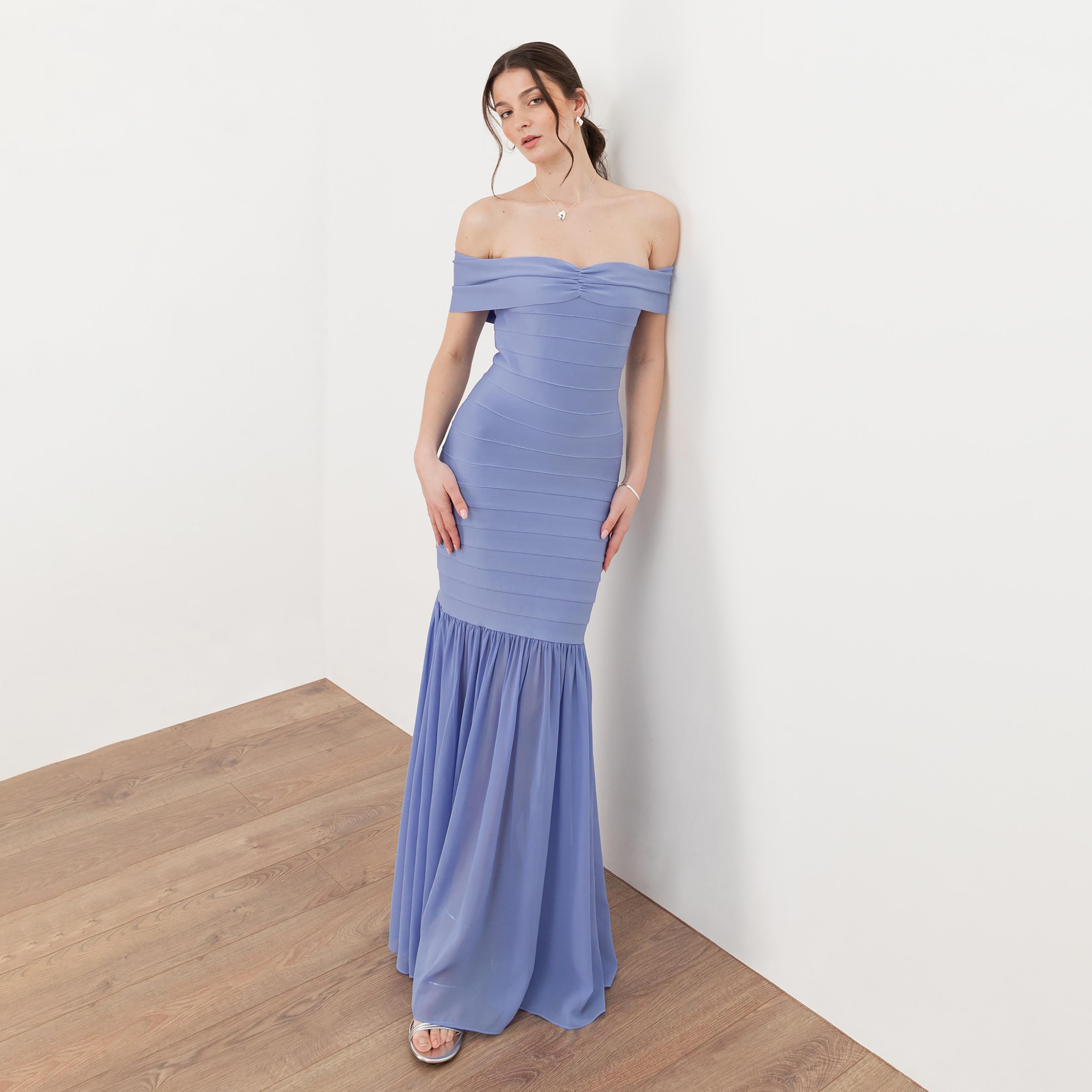 Maya Deluxe Wisteria Blue Off-Shoulder Trumpet Women's Maxi Dress-women-clothing-dresses-image-3