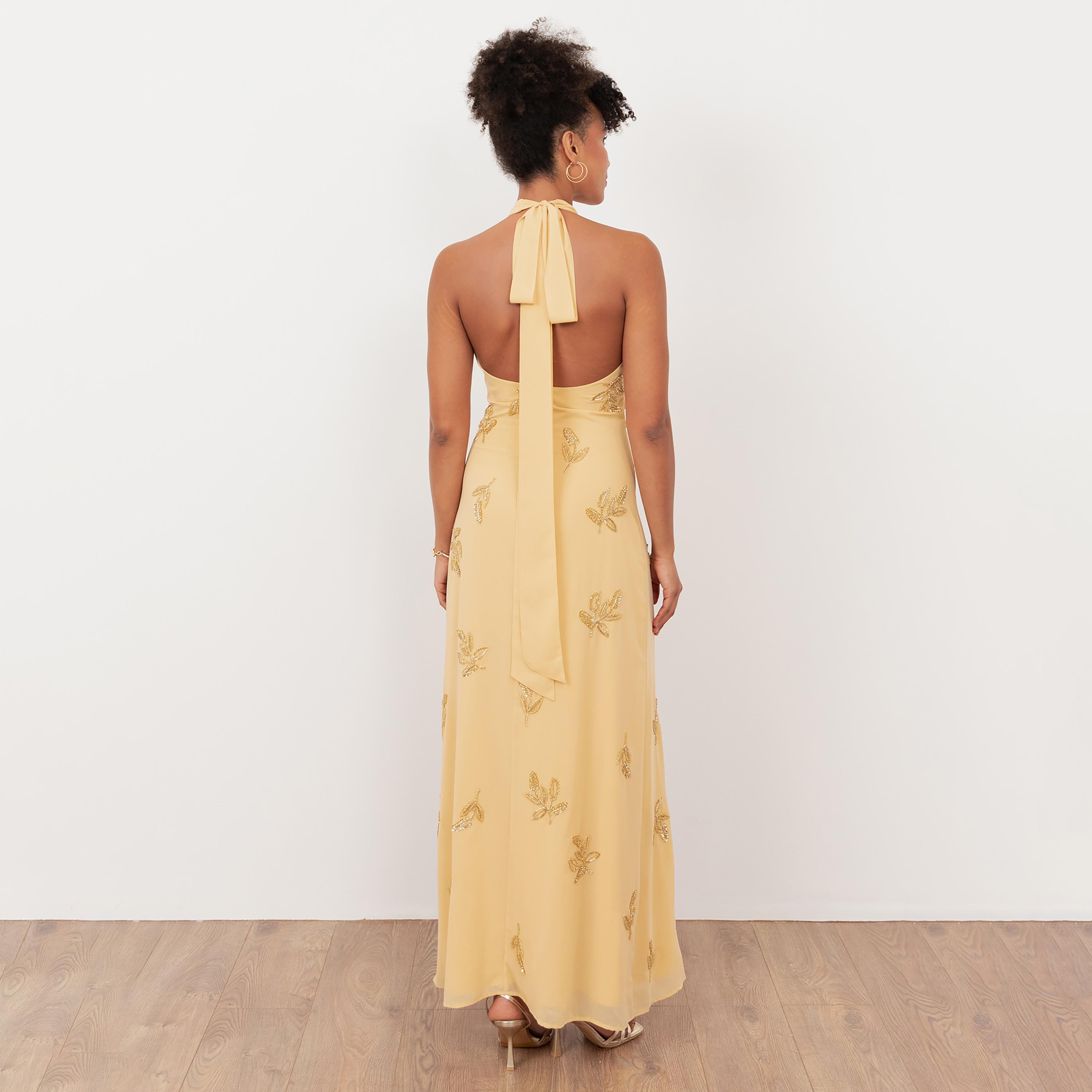 Maya Deluxe Beaded Georgette Halter Neck Women's Evening Maxi Dress-women-clothing-dresses-image-2