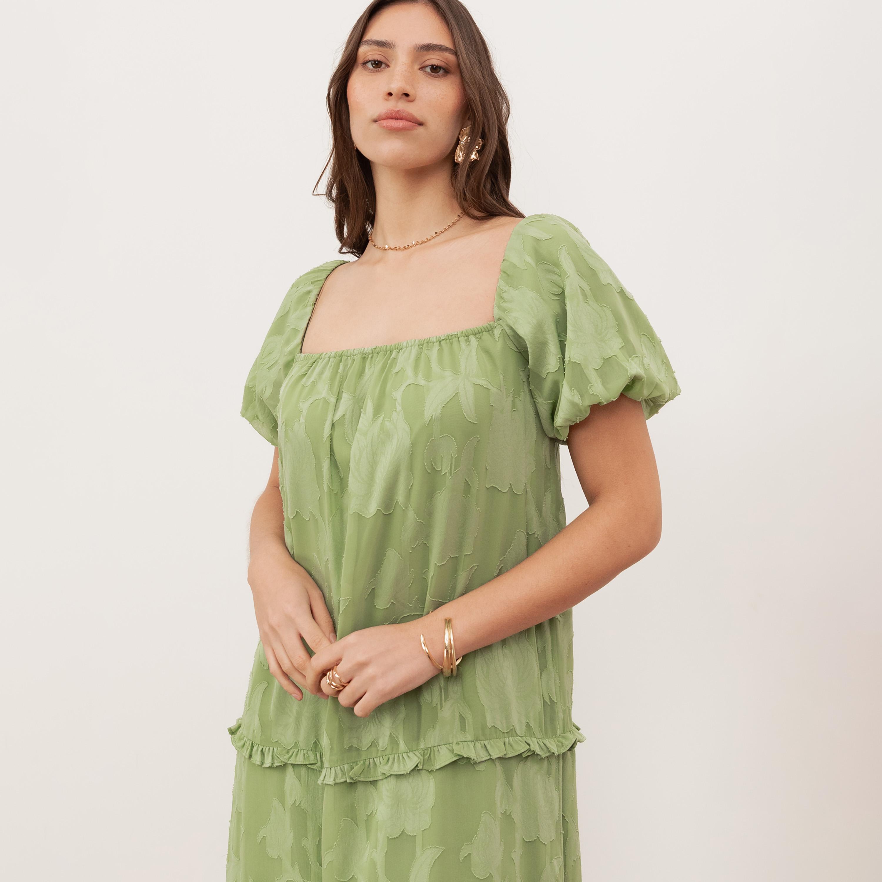 Anaya With Love Green Tea Burnout Floral Square Neck Puff Sleeves Tiered Women's Maxi Dress-women-clothing-dresses-image-3