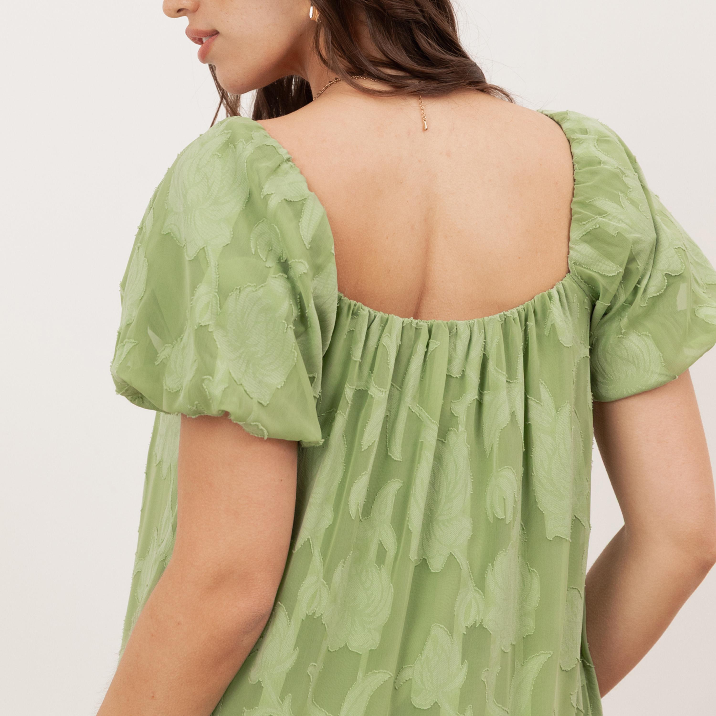 Anaya With Love Green Tea Burnout Floral Square Neck Puff Sleeves Tiered Women's Maxi Dress-women-clothing-dresses-image-4