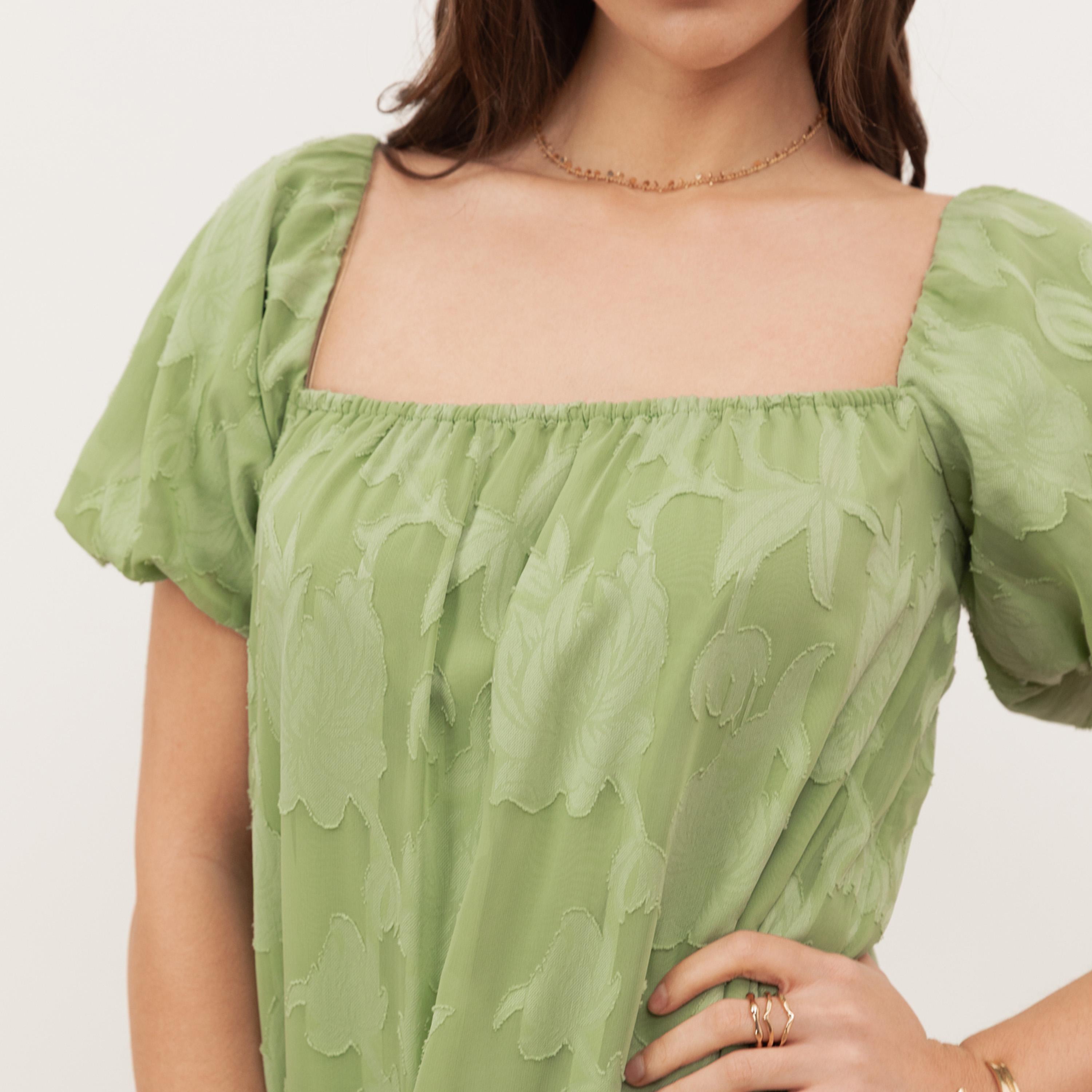 Anaya With Love Green Tea Burnout Floral Square Neck Puff Sleeves Tiered Women's Maxi Dress-women-clothing-dresses-image-5