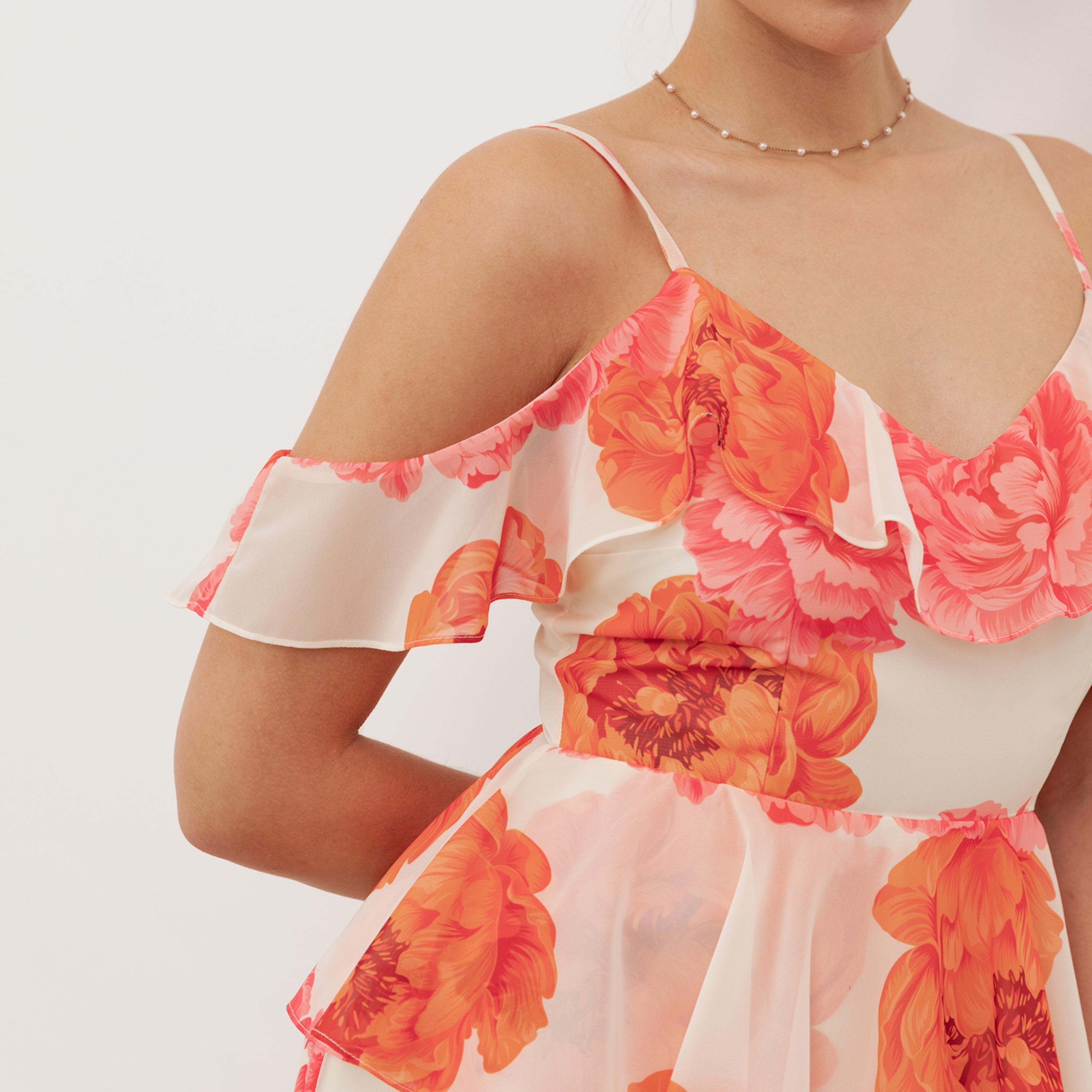 Anaya With Love Coral Floral Print Georgette Shoulder Straps Layered Women's Maxi Dress-women-clothing-dresses-image-3