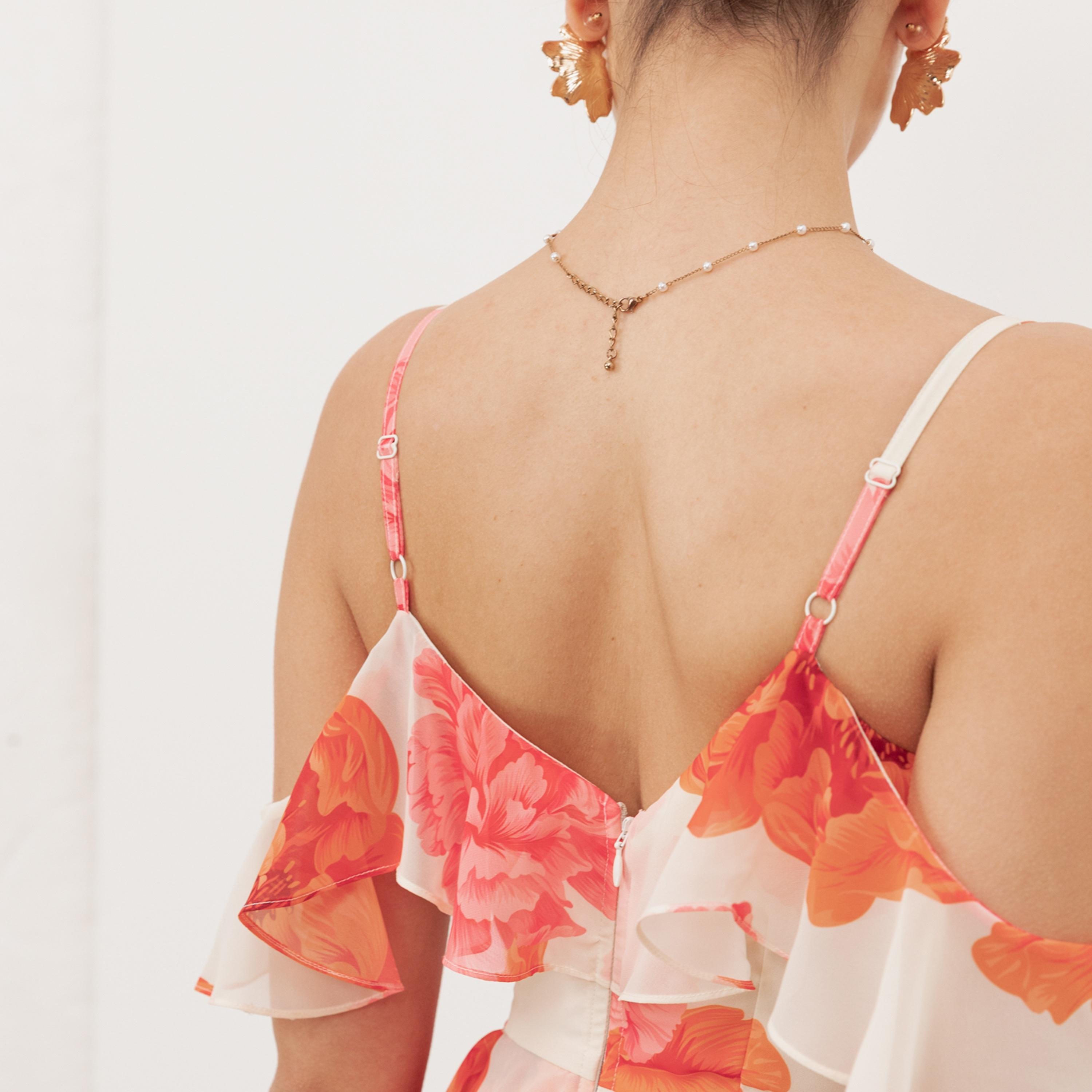 Anaya With Love Coral Floral Print Georgette Shoulder Straps Layered Women's Maxi Dress-women-clothing-dresses-image-4
