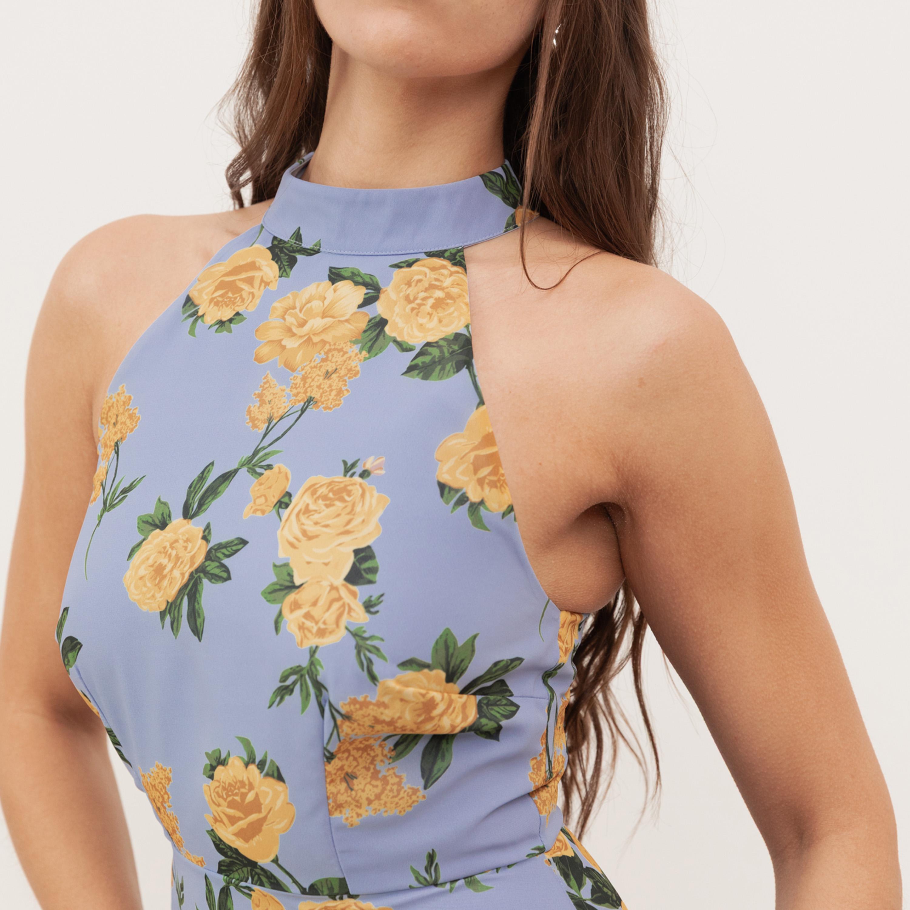 Anaya With Love Recycled Blue Floral Print Georgette Halter Neck Layered Women's Maxi Dress-women-clothing-dresses-image-3