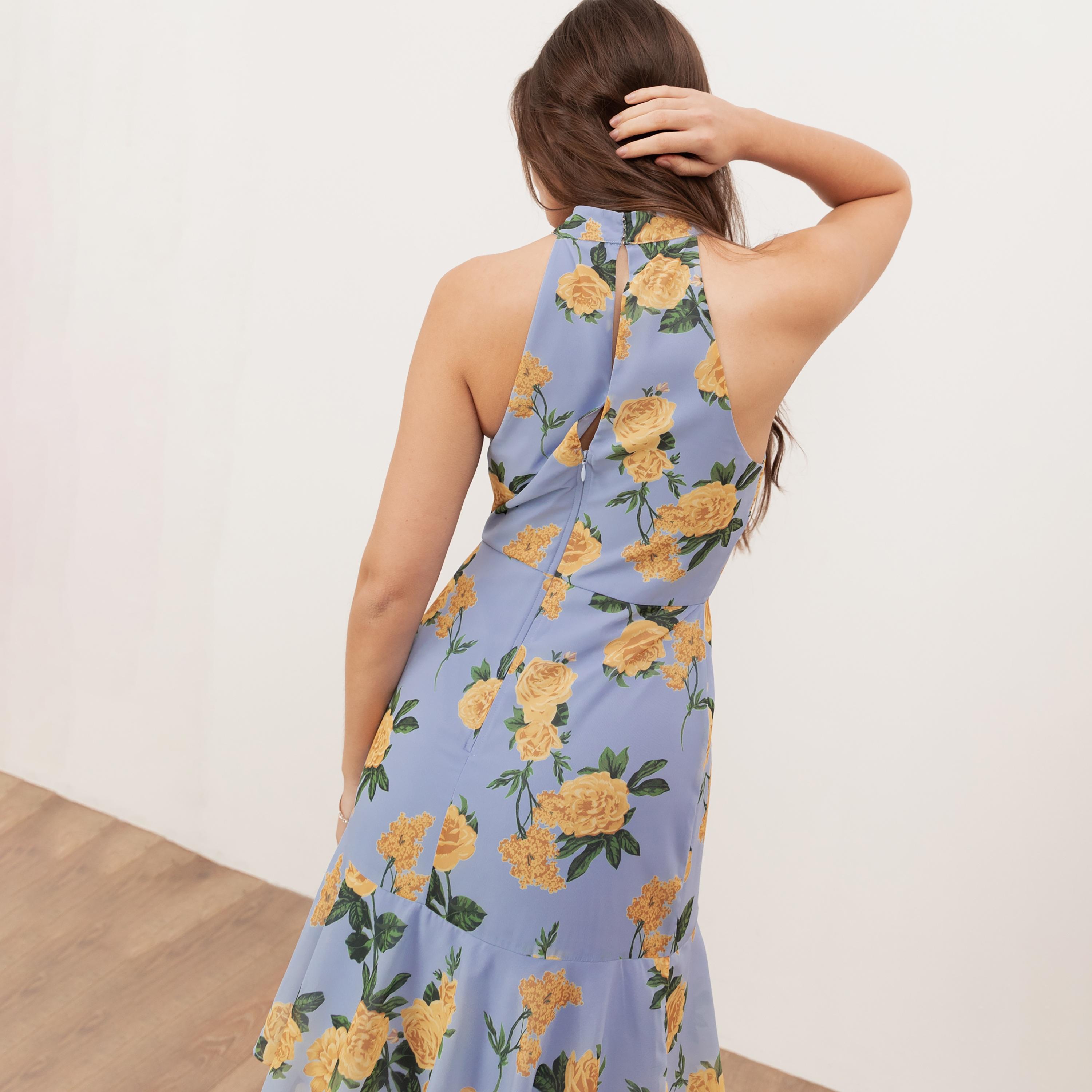 Anaya With Love Recycled Blue Floral Print Georgette Halter Neck Layered Women's Maxi Dress-women-clothing-dresses-image-4