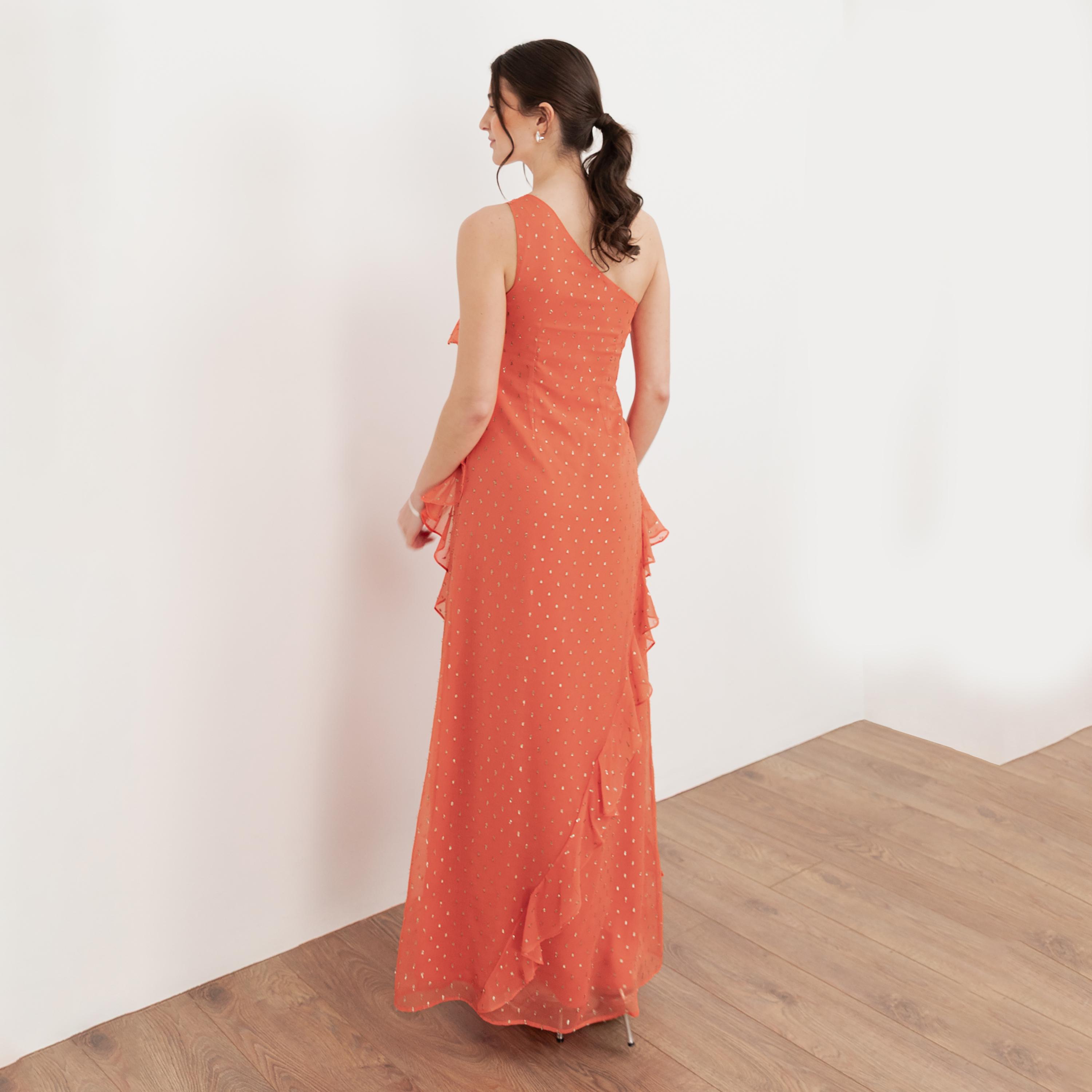 Anaya With Love Recycled Coral Dobby Chiffon One Shoulder Ruffled Women's Maxi Dress-women-clothing-dresses-image-2