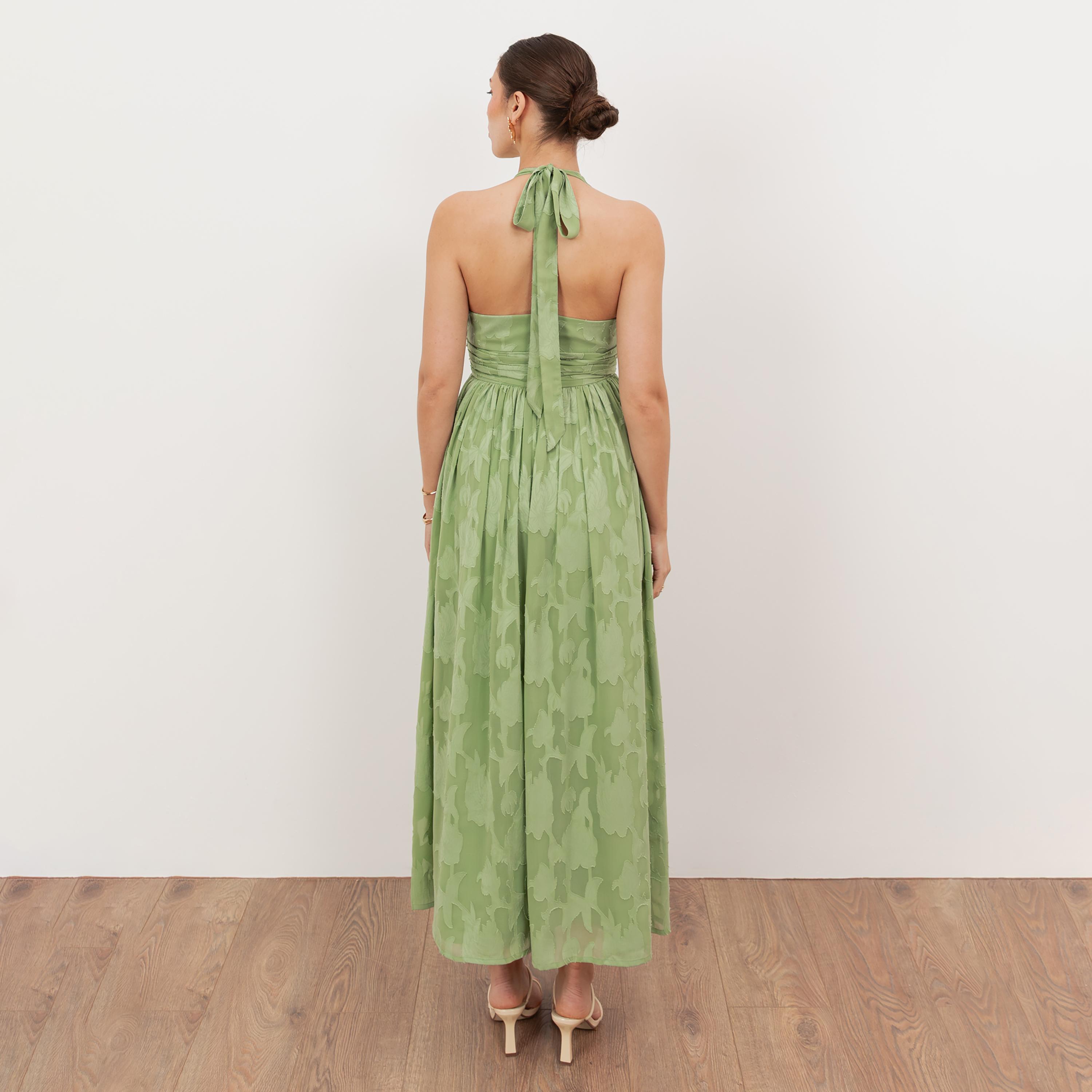 Anaya With Love Green Tea Burnout Floral Georgette Halter Neck Fit & Flared Women's Maxi Dress-women-clothing-dresses-image-2