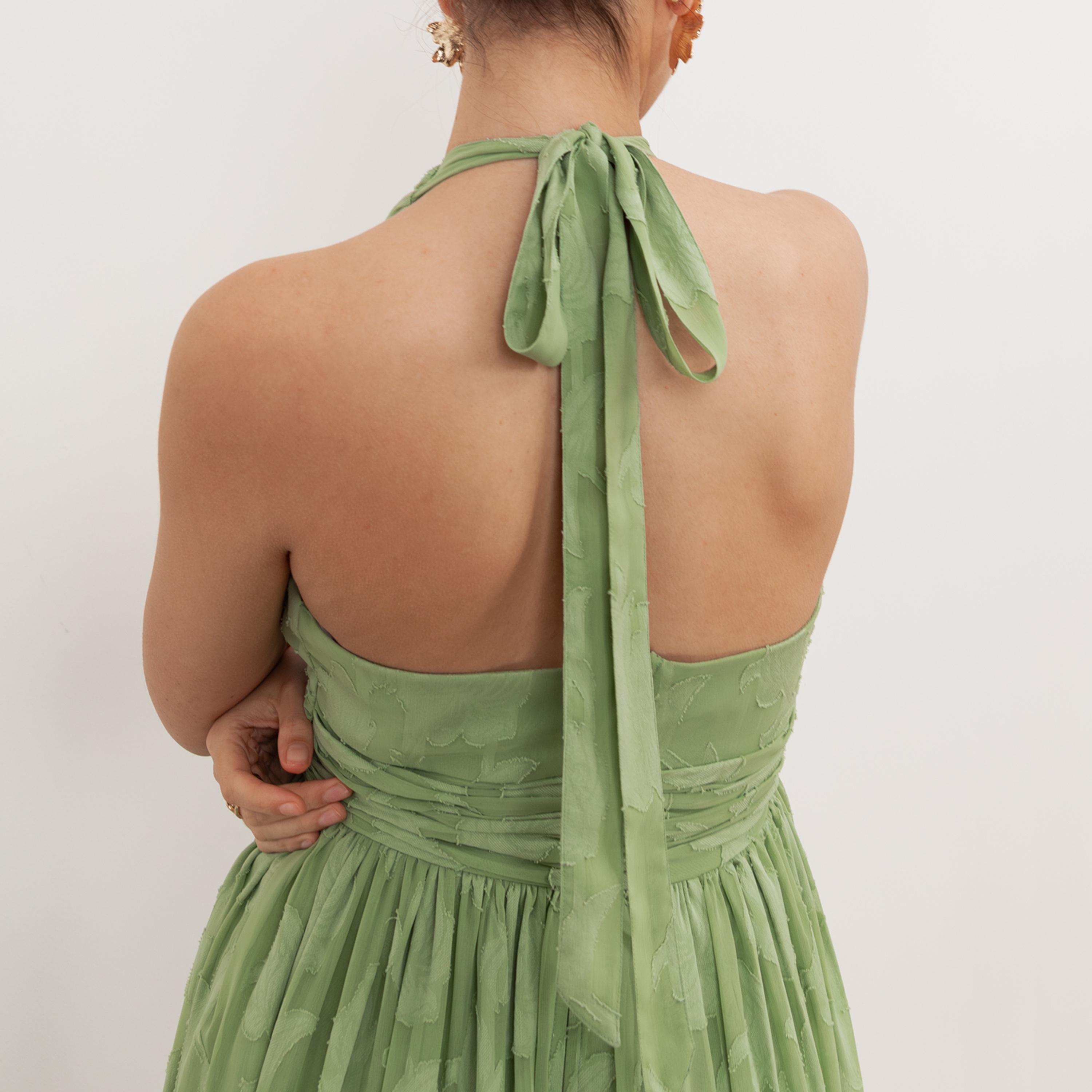 Anaya With Love Green Tea Burnout Floral Georgette Halter Neck Fit & Flared Women's Maxi Dress-women-clothing-dresses-image-4