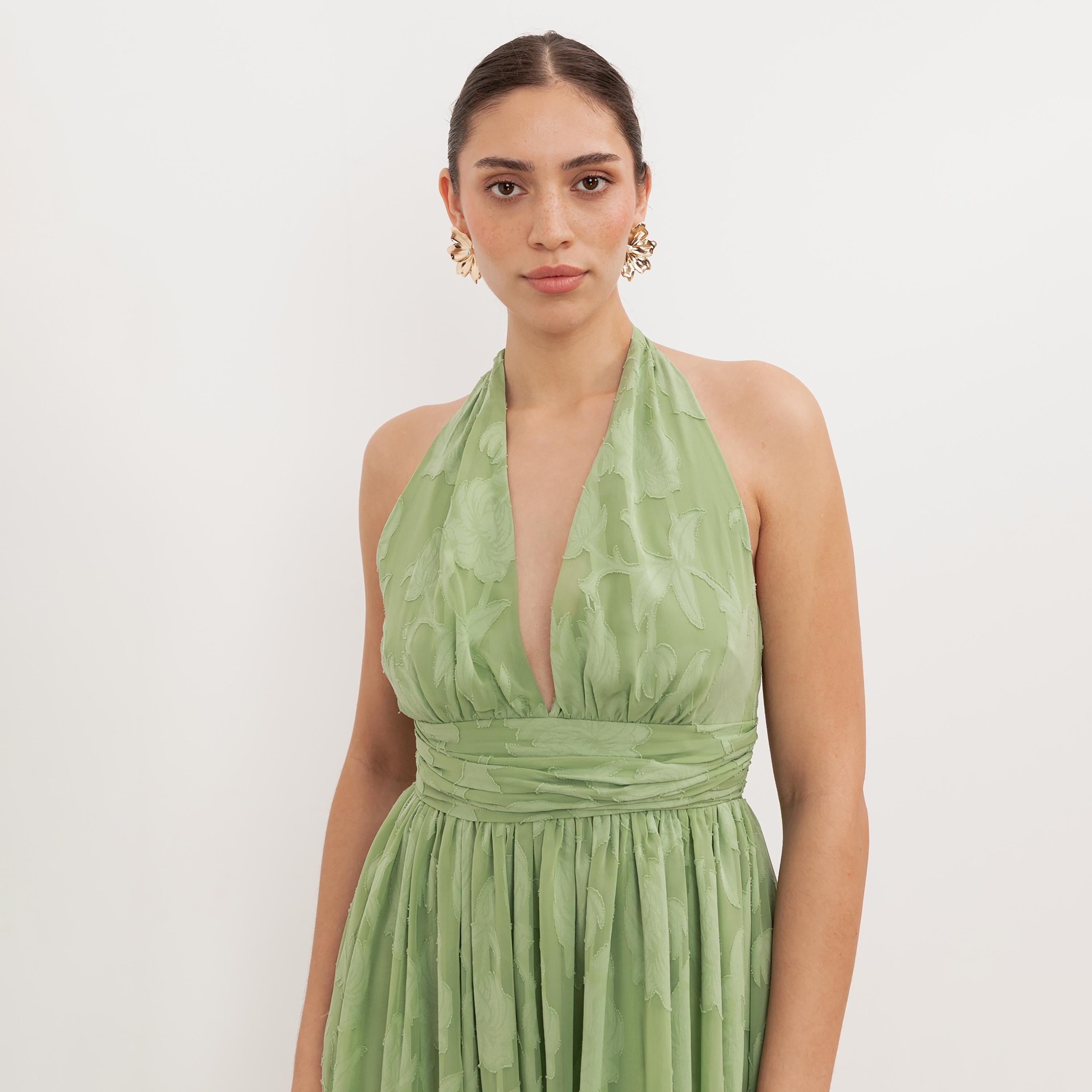 Anaya With Love Green Tea Burnout Floral Georgette Halter Neck Fit & Flared Women's Maxi Dress-women-clothing-dresses-image-5
