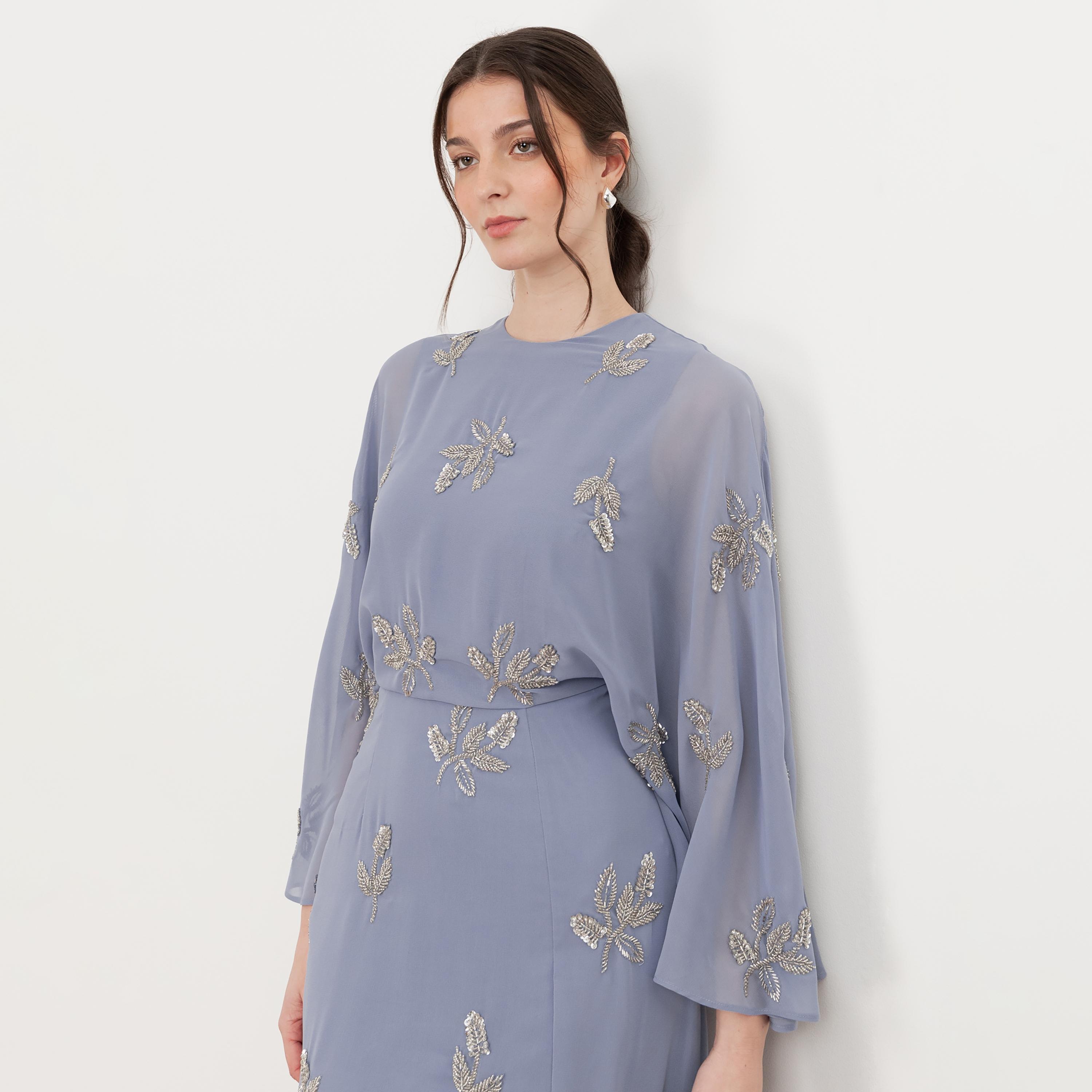 Maya Deluxe Beaded Georgette Flared Sleeves Column Women's Evening Maxi Dress-women-clothing-dresses-image-3