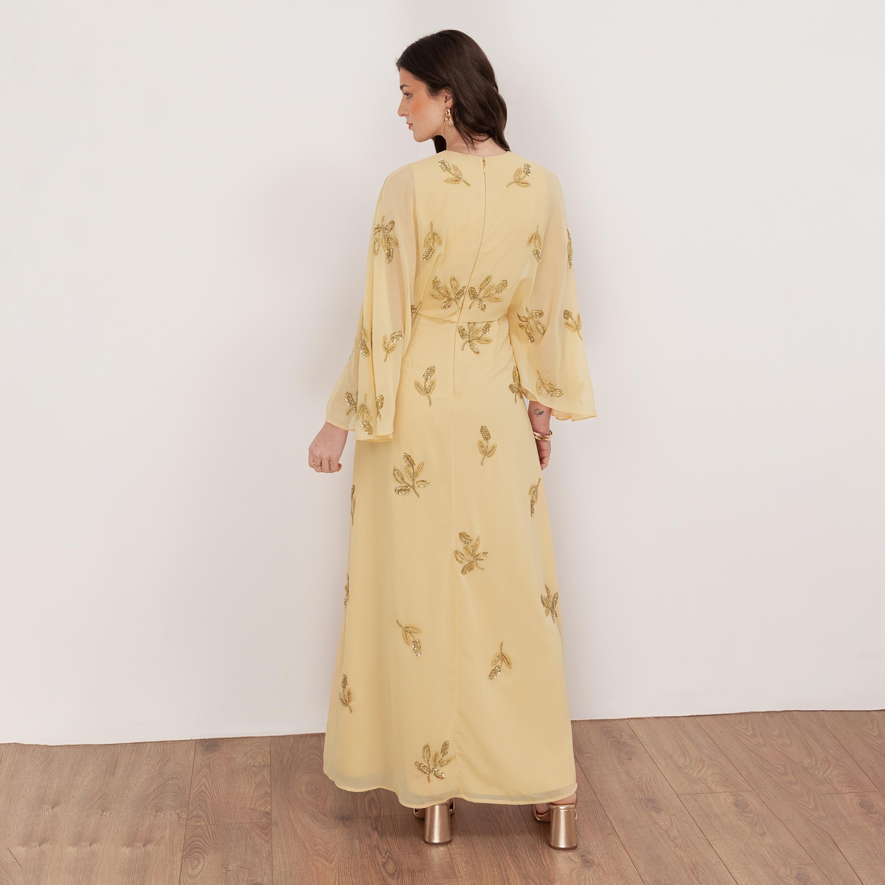Maya Deluxe Beaded Georgette Flared Sleeves Column Women's Evening Maxi Dress-women-clothing-dresses-image-2