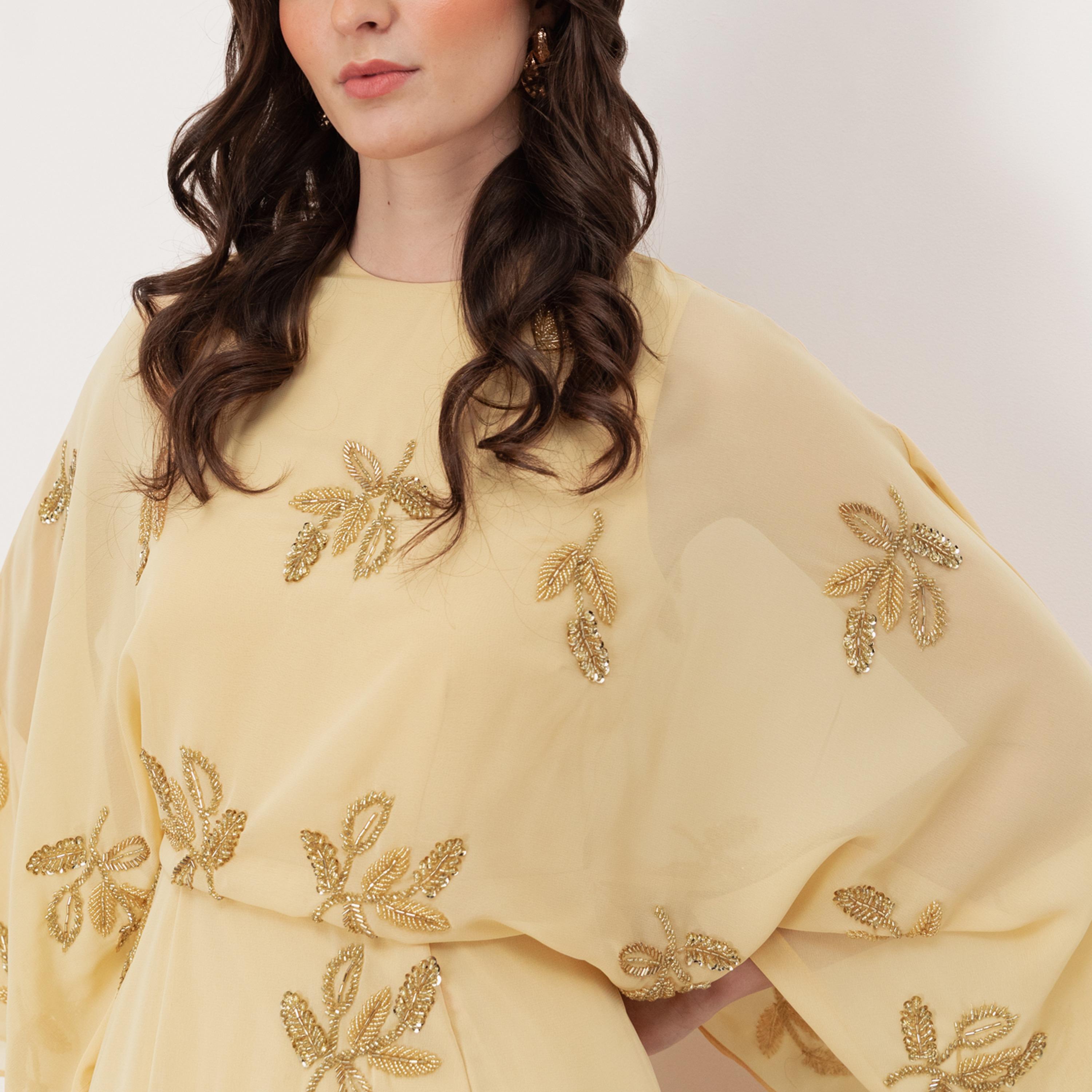 Maya Deluxe Beaded Georgette Flared Sleeves Column Women's Evening Maxi Dress-women-clothing-dresses-image-3