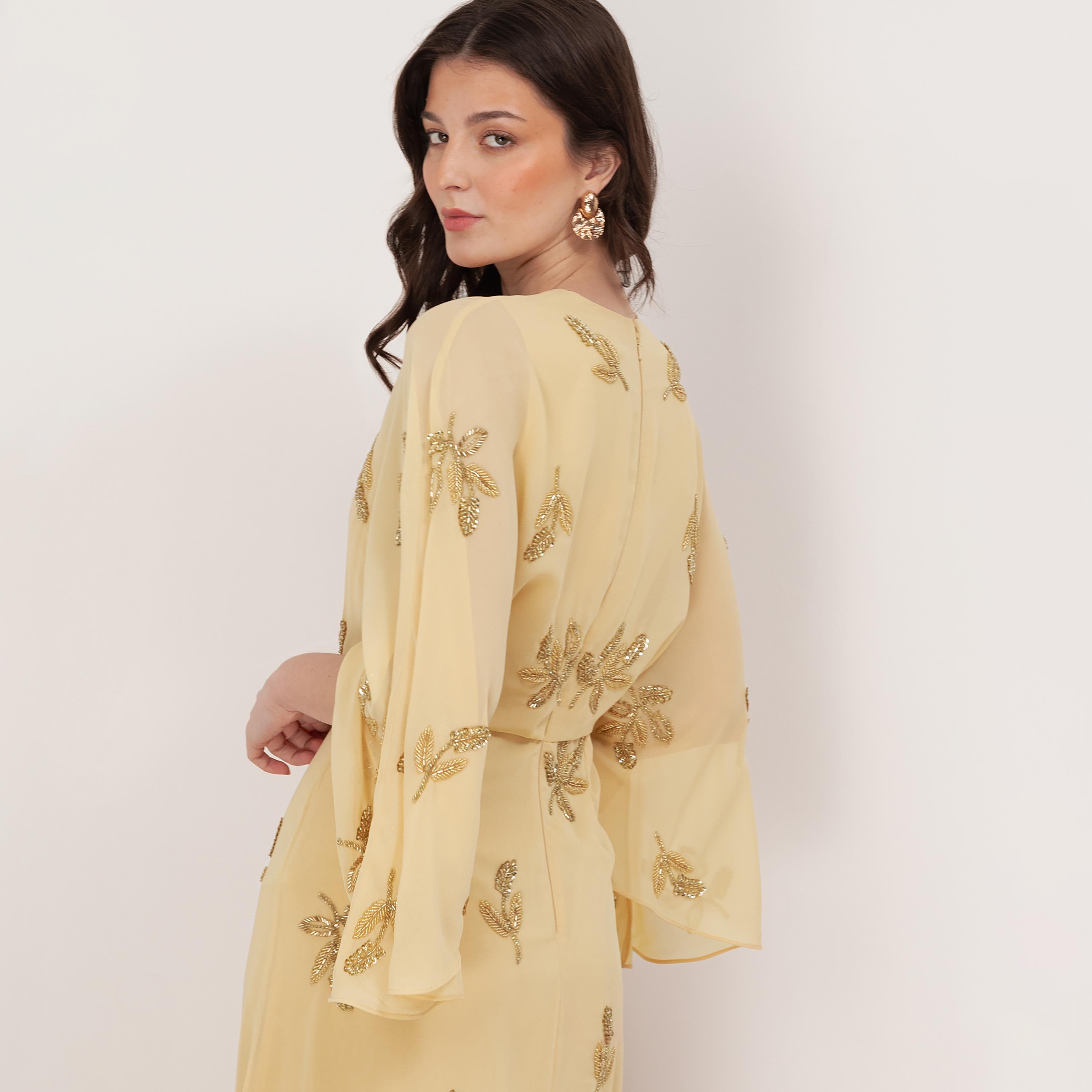 Maya Deluxe Beaded Georgette Flared Sleeves Column Women's Evening Maxi Dress-women-clothing-dresses-image-4