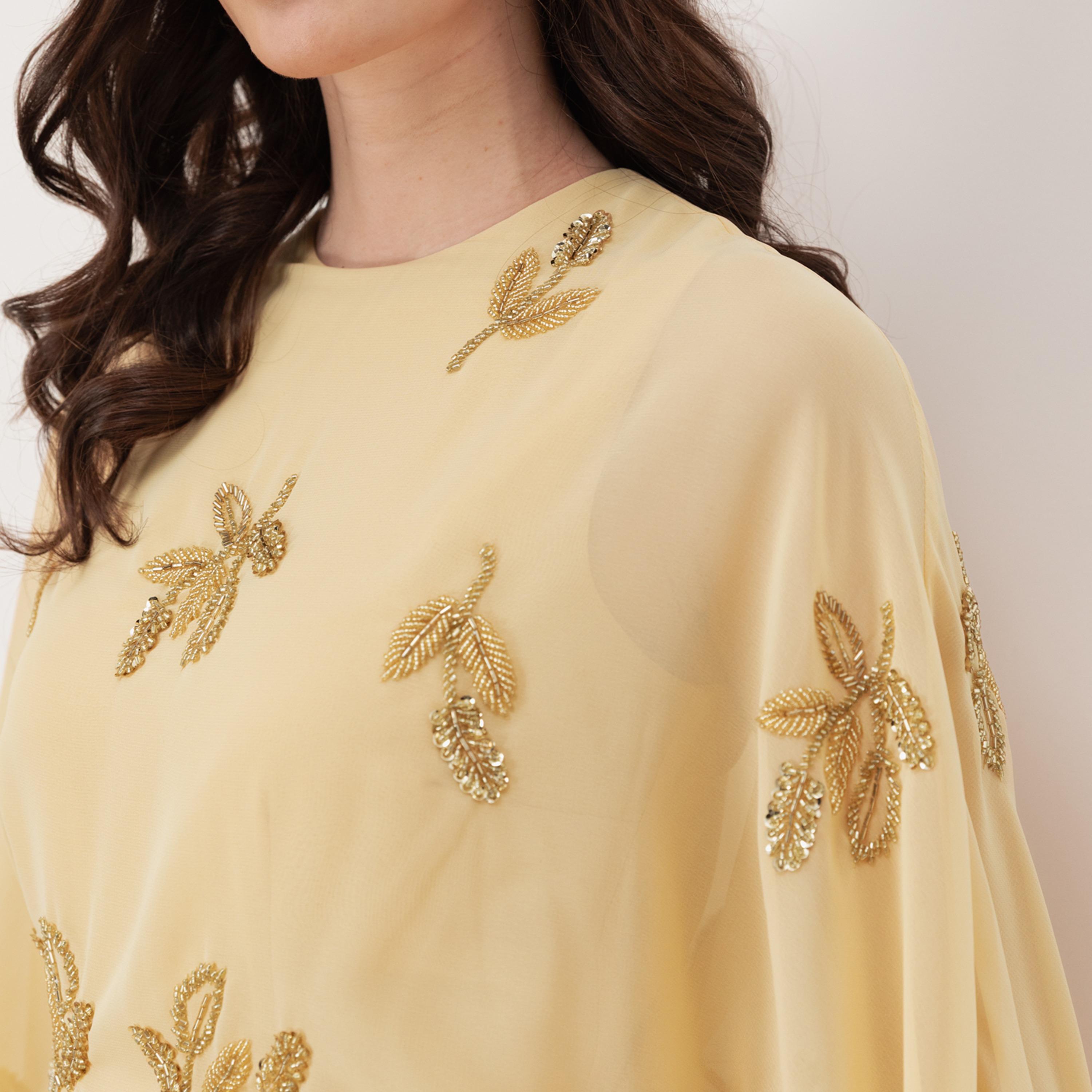 Maya Deluxe Beaded Georgette Flared Sleeves Column Women's Evening Maxi Dress-women-clothing-dresses-image-5