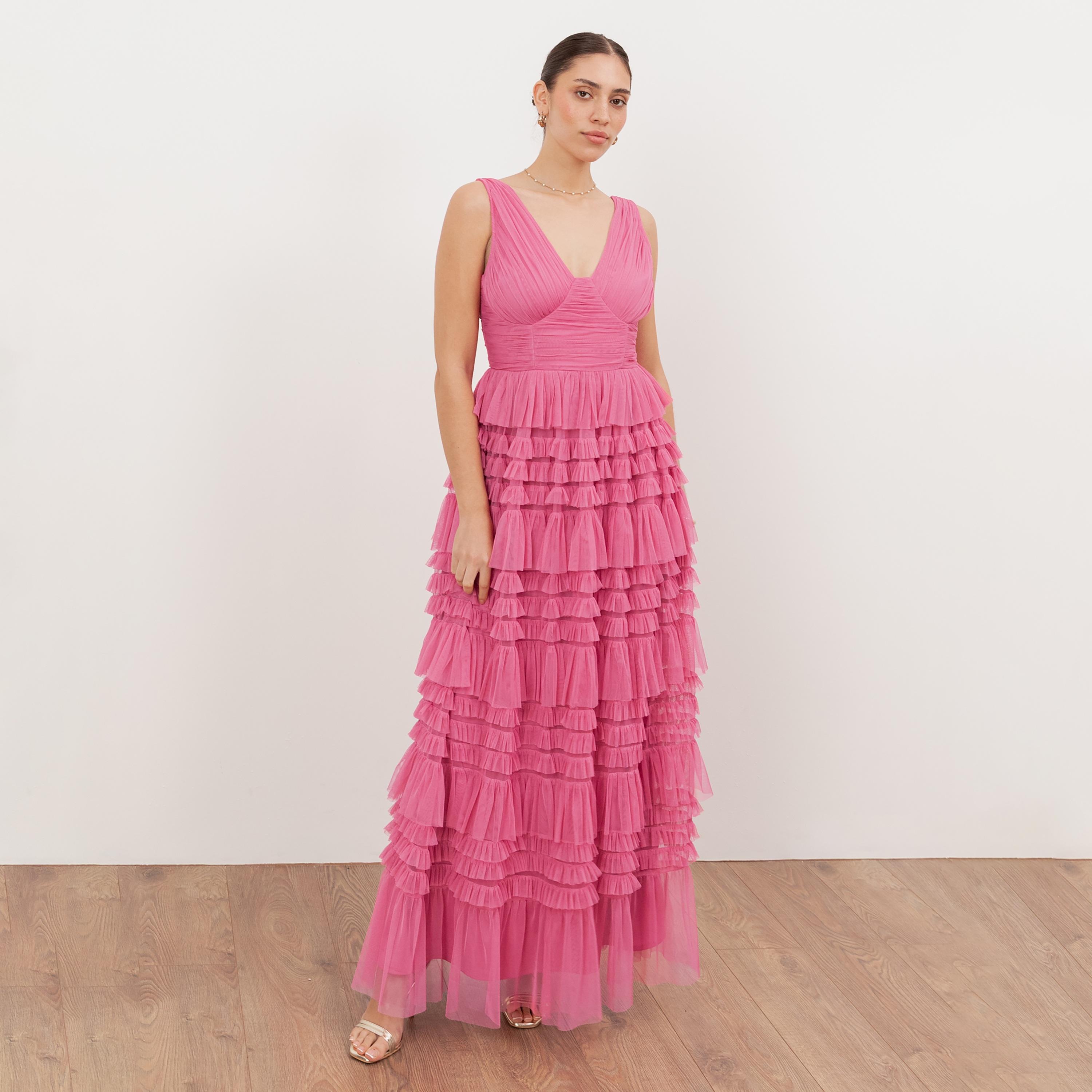 Anaya With Love Recycled Honeysuckle Pink Tulle Tiered Women's Maxi Dress-women-clothing-dresses-image-1