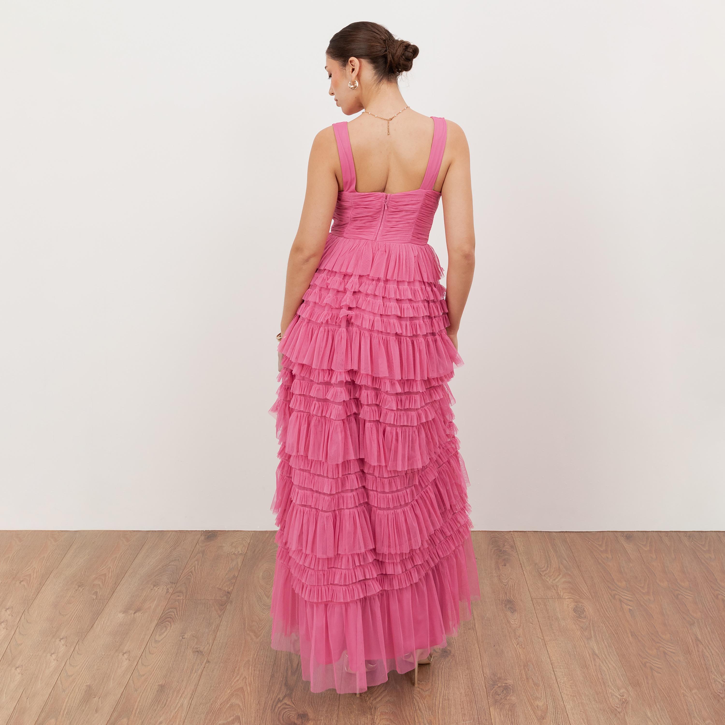 Anaya With Love Recycled Honeysuckle Pink Tulle Tiered Women's Maxi Dress-women-clothing-dresses-image-2