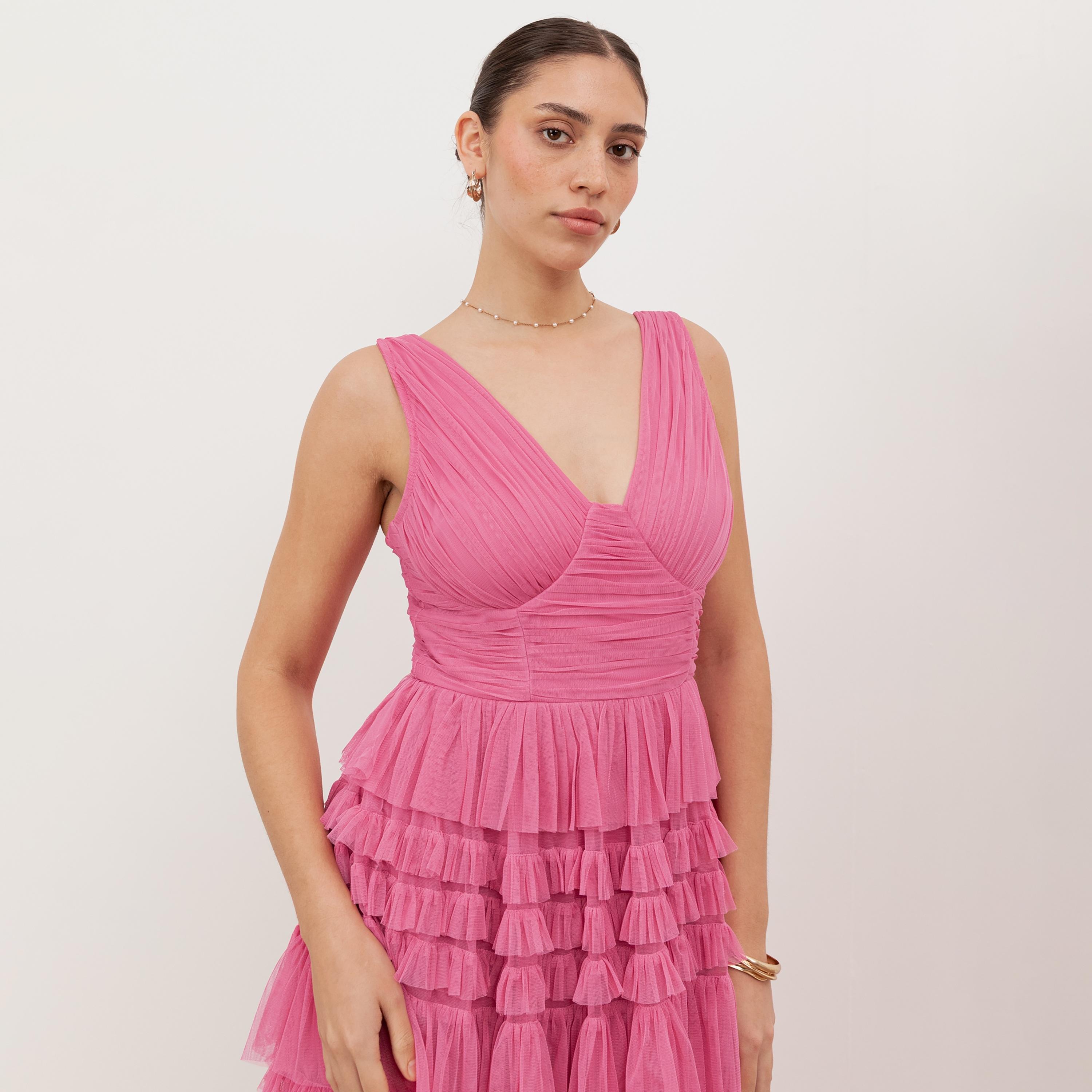 Anaya With Love Recycled Honeysuckle Pink Tulle Tiered Women's Maxi Dress-women-clothing-dresses-image-3