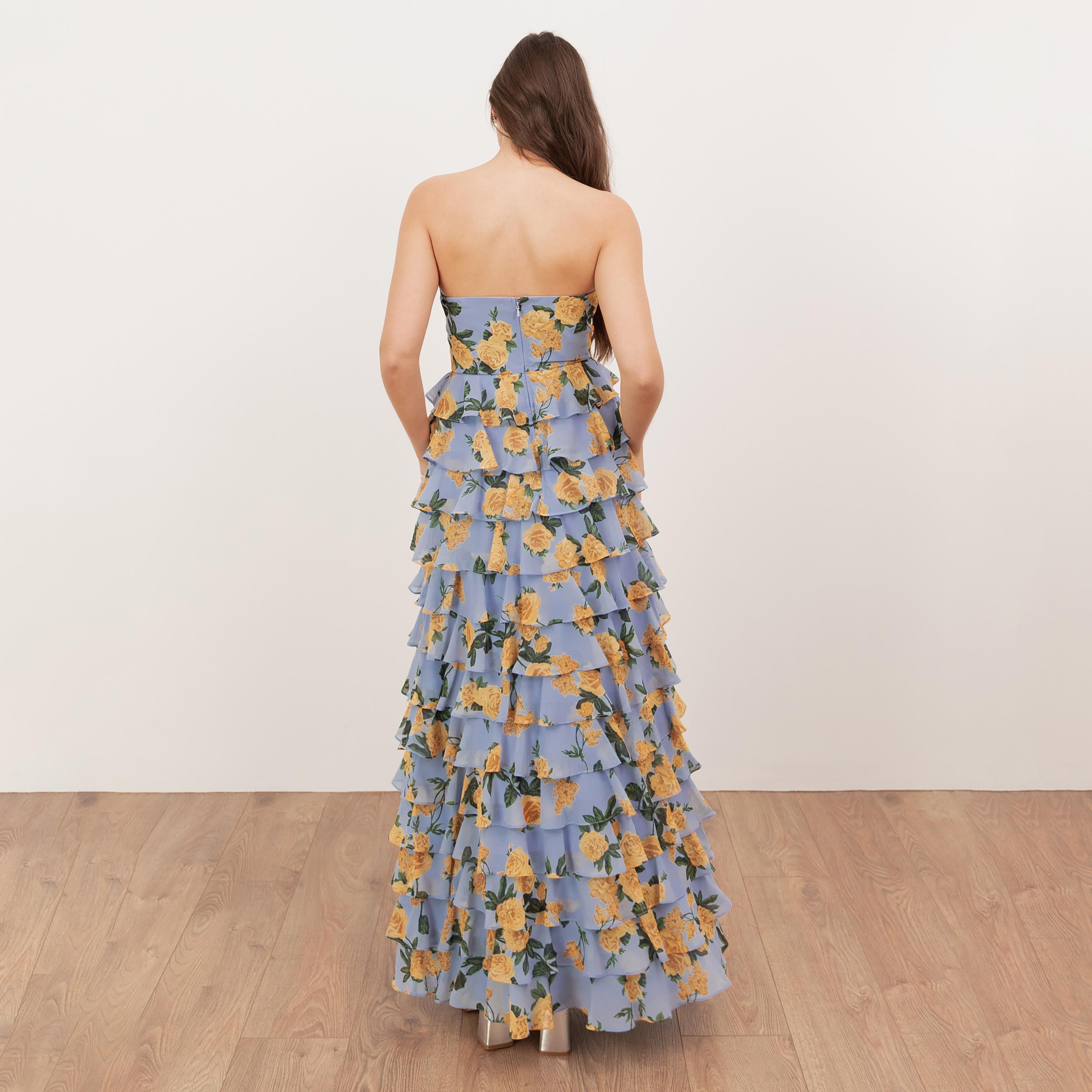 Anaya With Love Recycled Blue Floral Print Georgette Strapless Layered Women's Maxi Dress-women-clothing-dresses-image-2