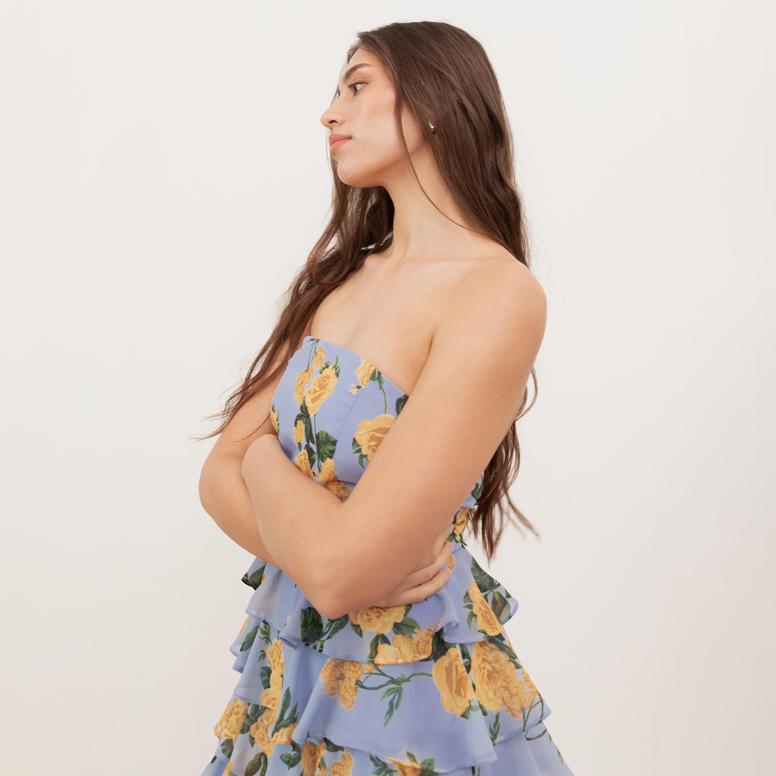 Anaya With Love Recycled Blue Floral Print Georgette Strapless Layered Women's Maxi Dress-women-clothing-dresses-image-4