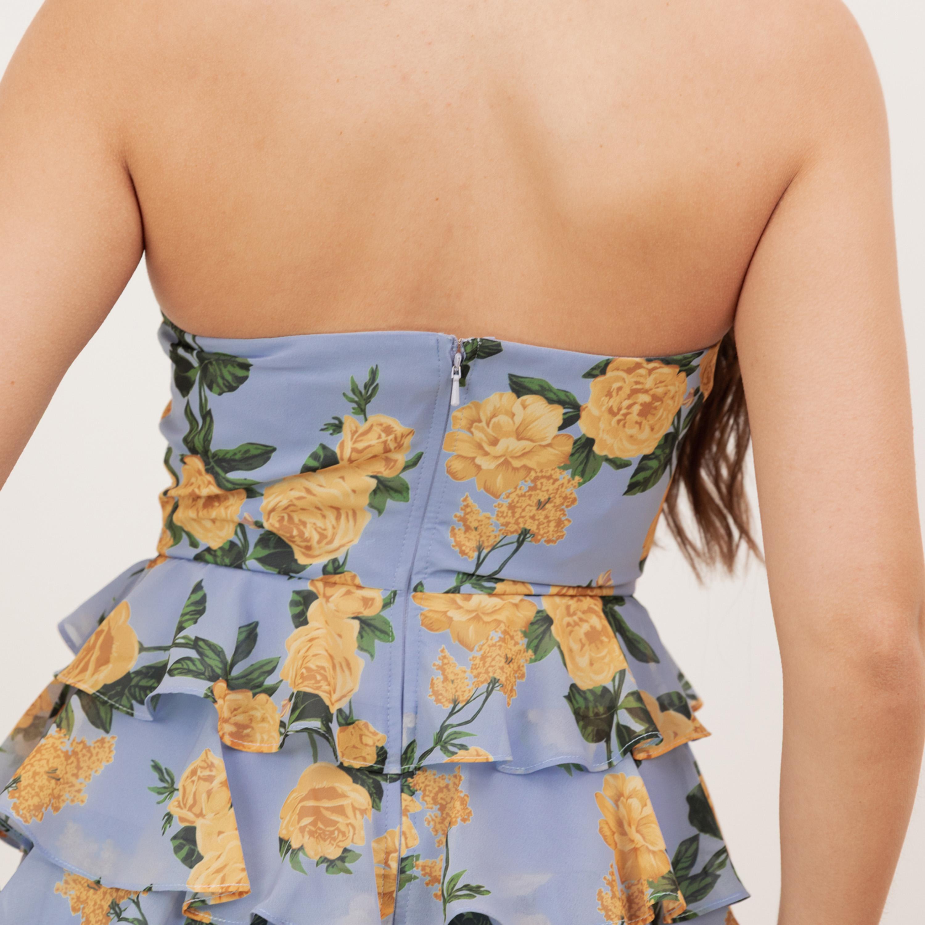 Anaya With Love Recycled Blue Floral Print Georgette Strapless Layered Women's Maxi Dress-women-clothing-dresses-image-5