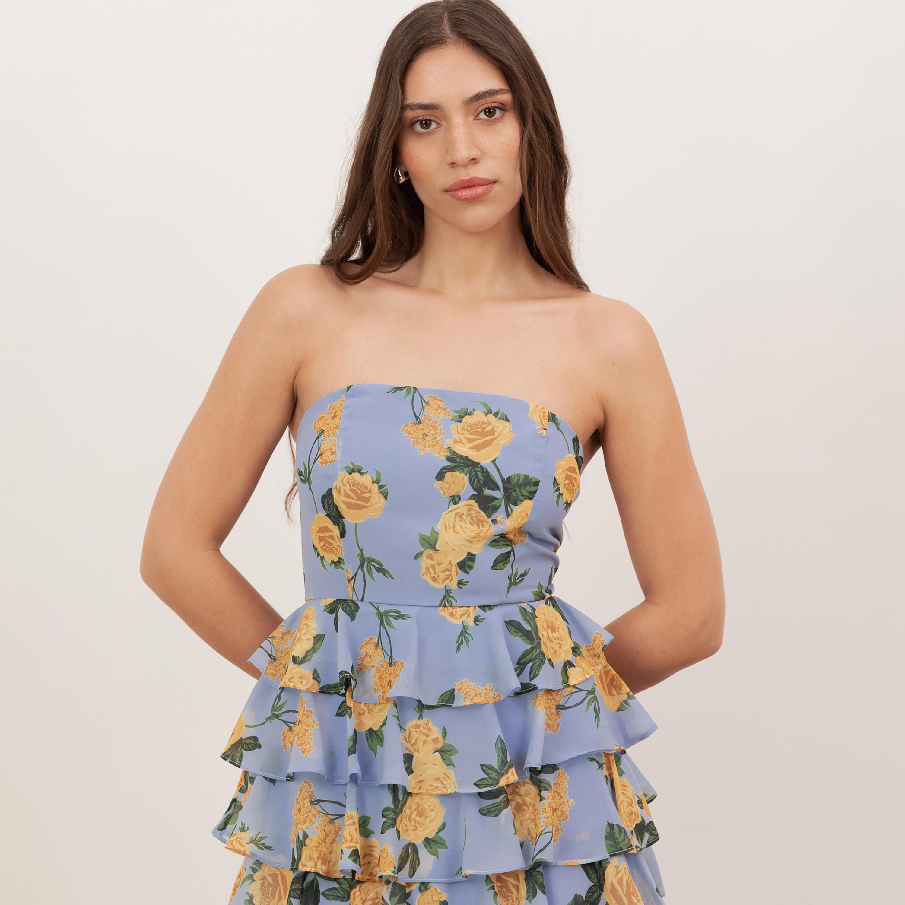 Anaya With Love Recycled Blue Floral Print Georgette Strapless Layered Women's Maxi Dress-women-clothing-dresses-image-6