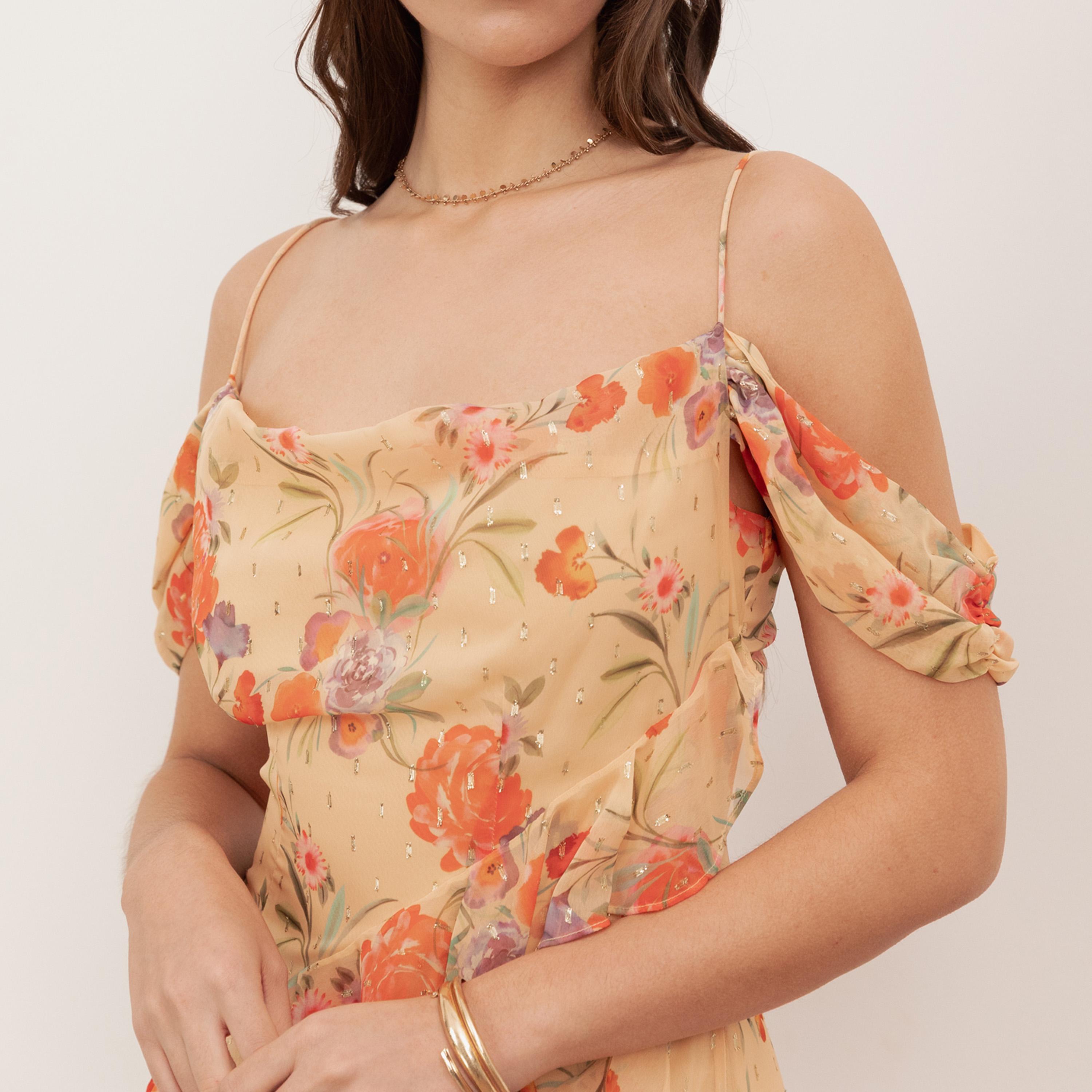 Anaya With Love Recycled Cream Floral Print Chiffon Shoulder Straps Ruffled Women's Maxi Dress-women-clothing-dresses-image-3